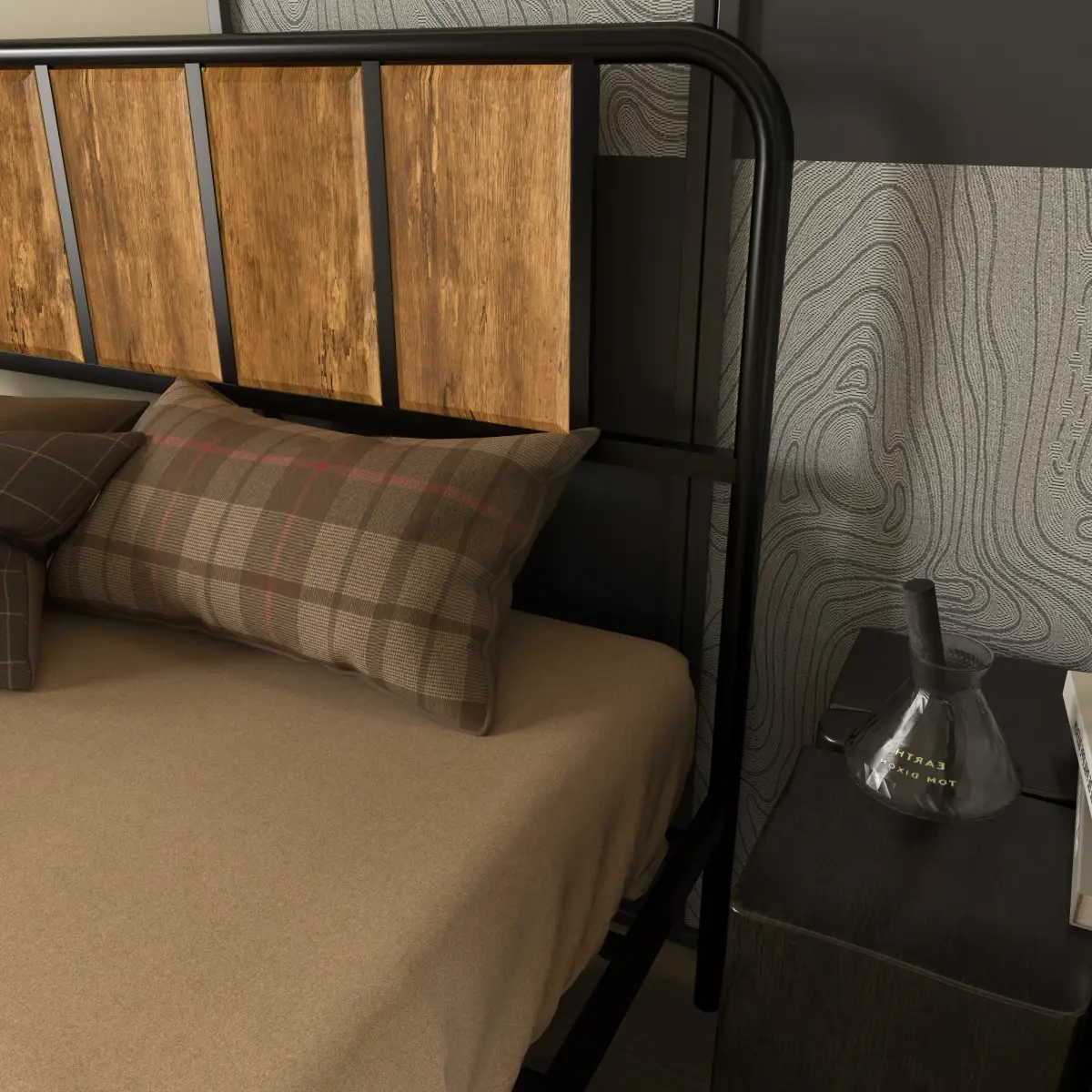 Double Bed Frame Steel Bed Base with Headboard 145 x 199cm Brown by HOMCOM