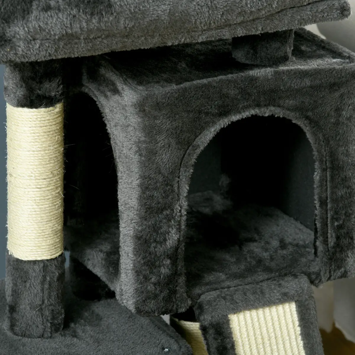 Cat Rest & Play Activity Tree w/ 2 House Perch Scratching Post Black Pawhut by Unbranded