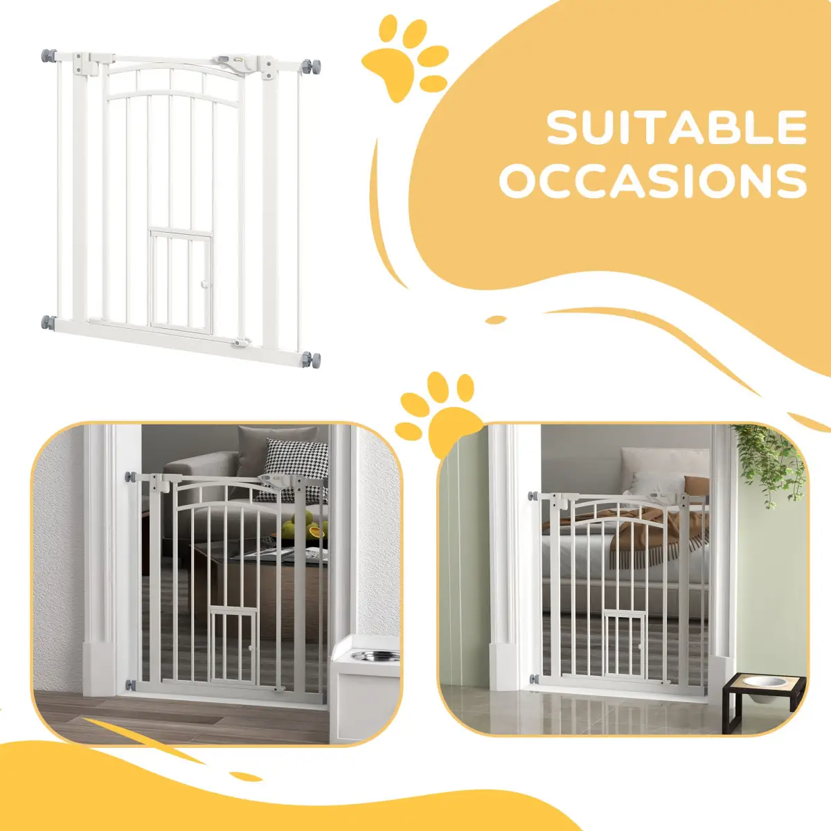 PawHut Pressure Fit, Safety Gate Dog Gate w/ Small Cat Door Opening, 74-80cm by PawHut