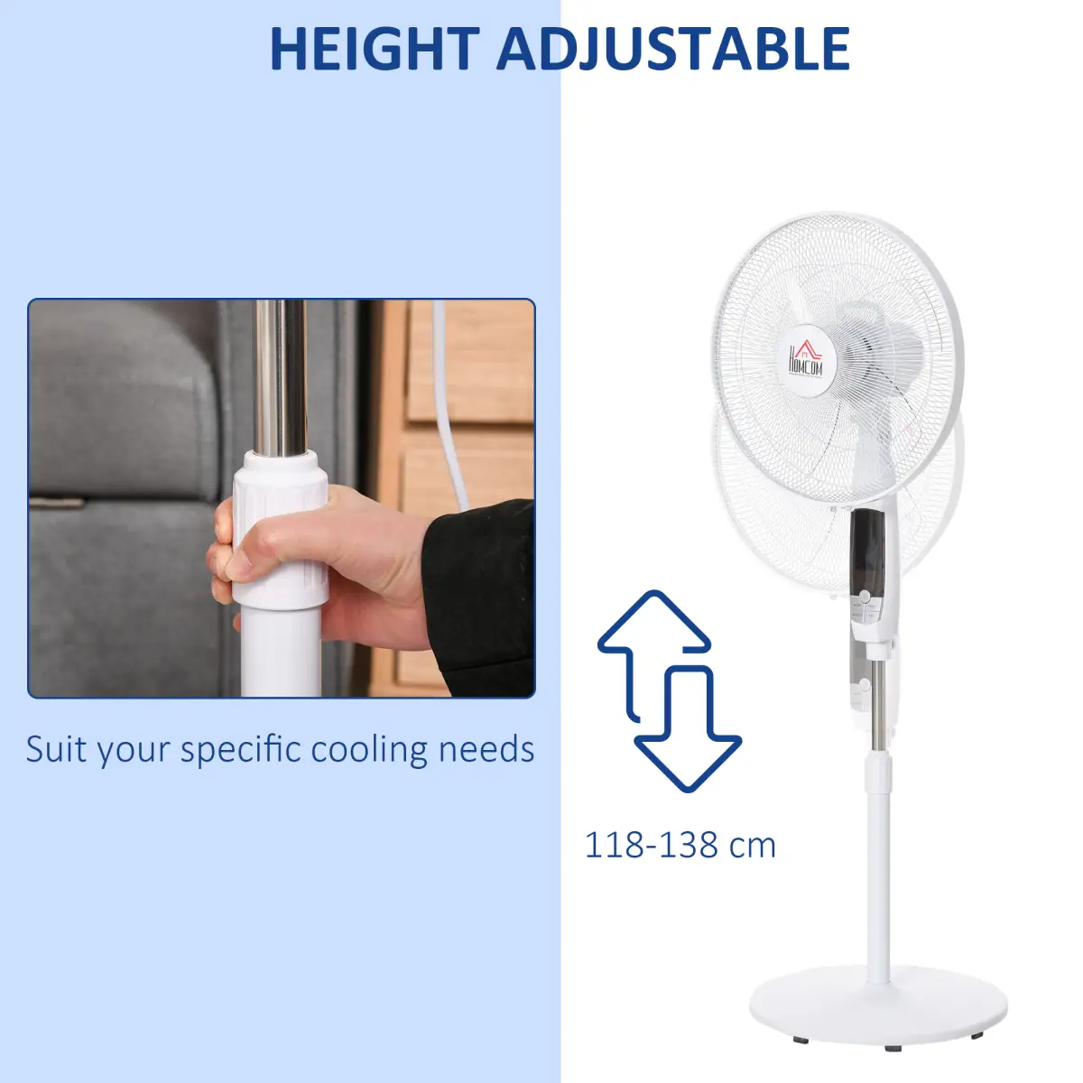 HOMCOM 54 Inch Pedestal Fan Height Adjustable 7.5h 85 Oscillation LED Panel by Unbranded