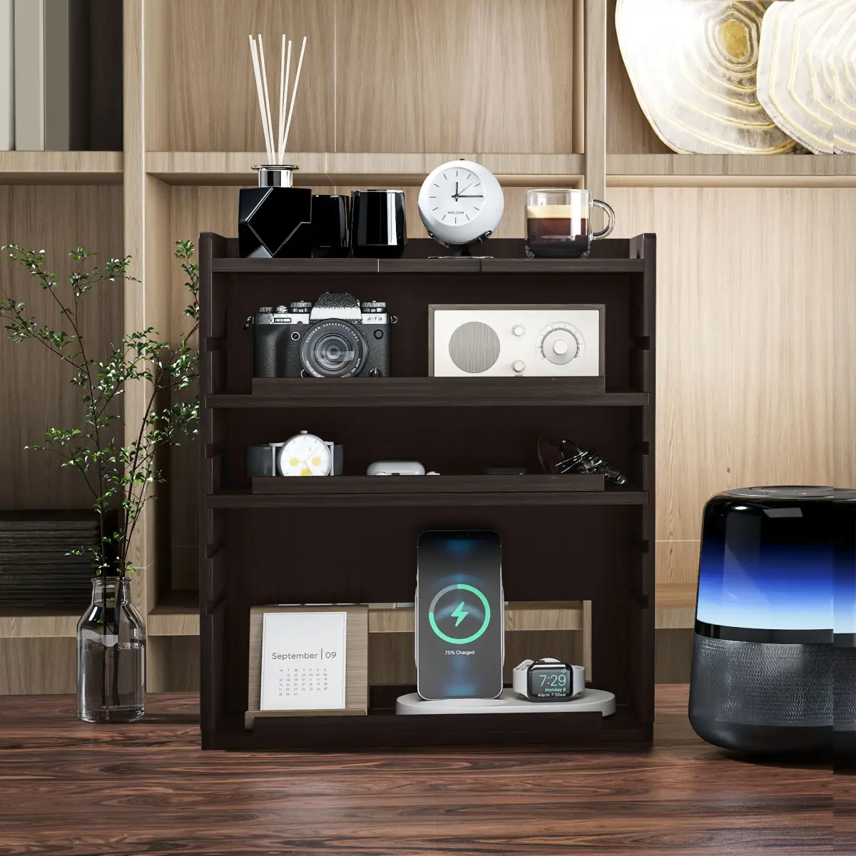HOMCOM 4-Tier Desktop Organiser with Cable Management for Stationery Dark Brown by HOMCOM