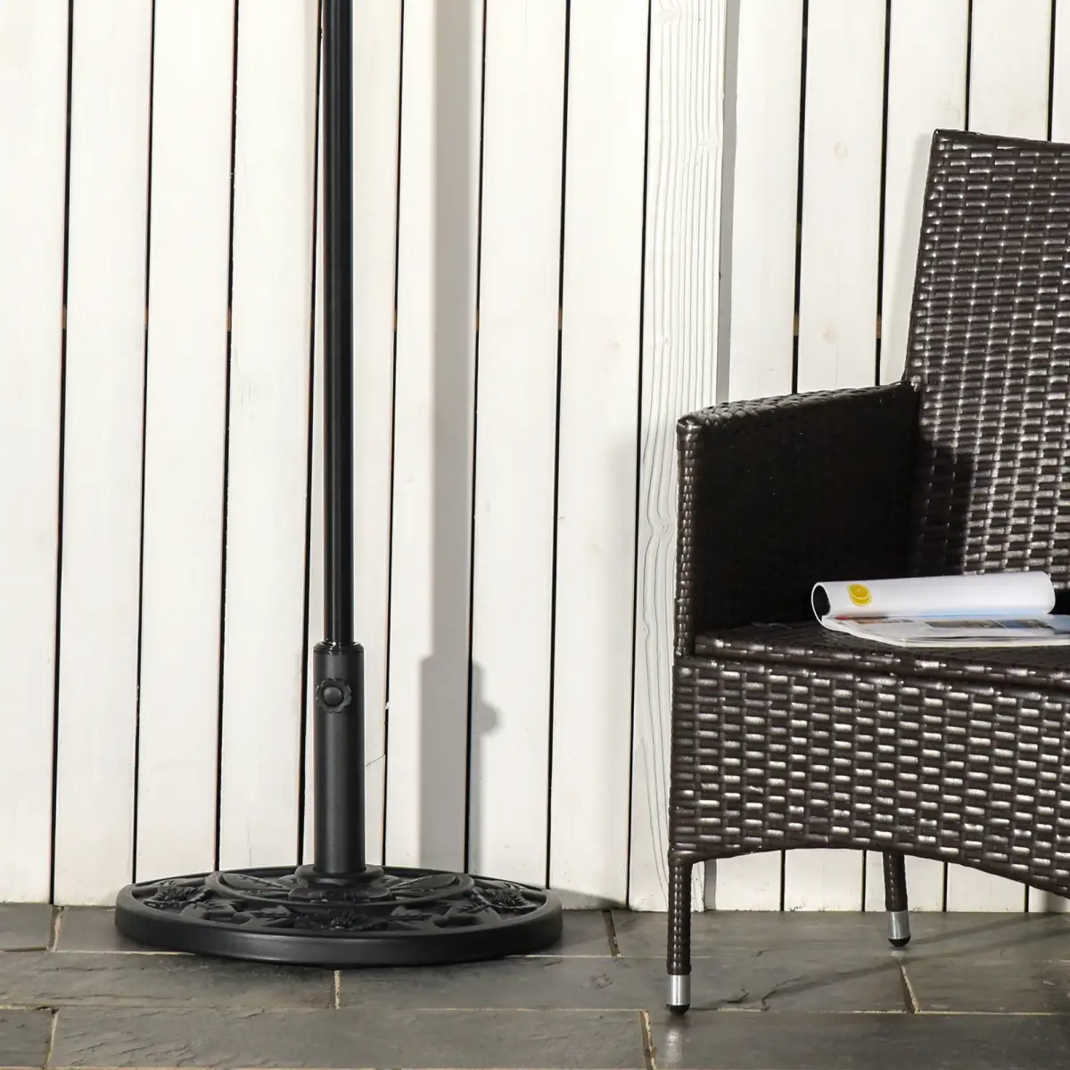 Half Round Parasol Base Weighted Umbrella Holder Stand Balcony Black by Outsunny
