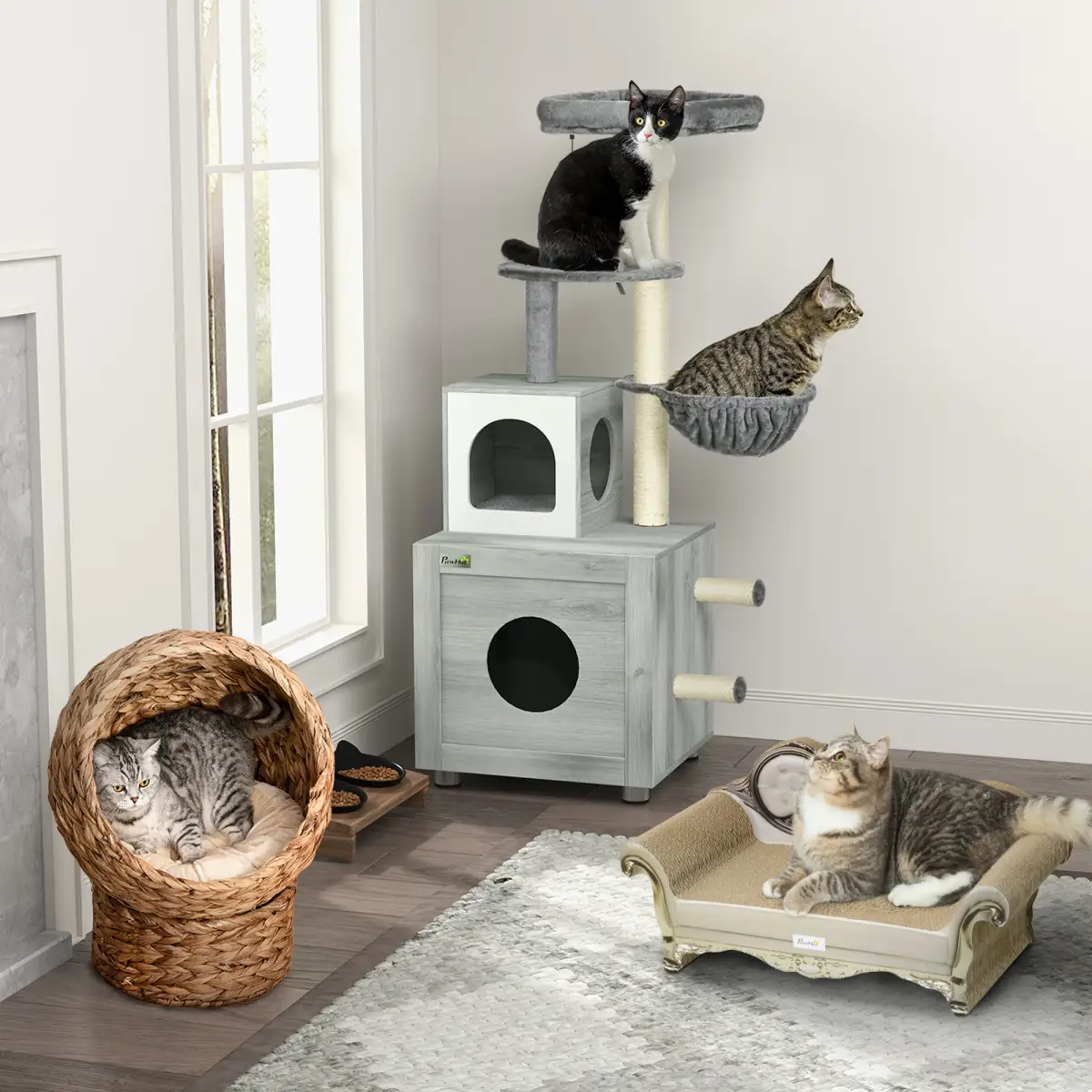 Wicker Cat House, Raised Cat Bed with Cylindrical Base, 42 x 33 x 52cm by PawHut