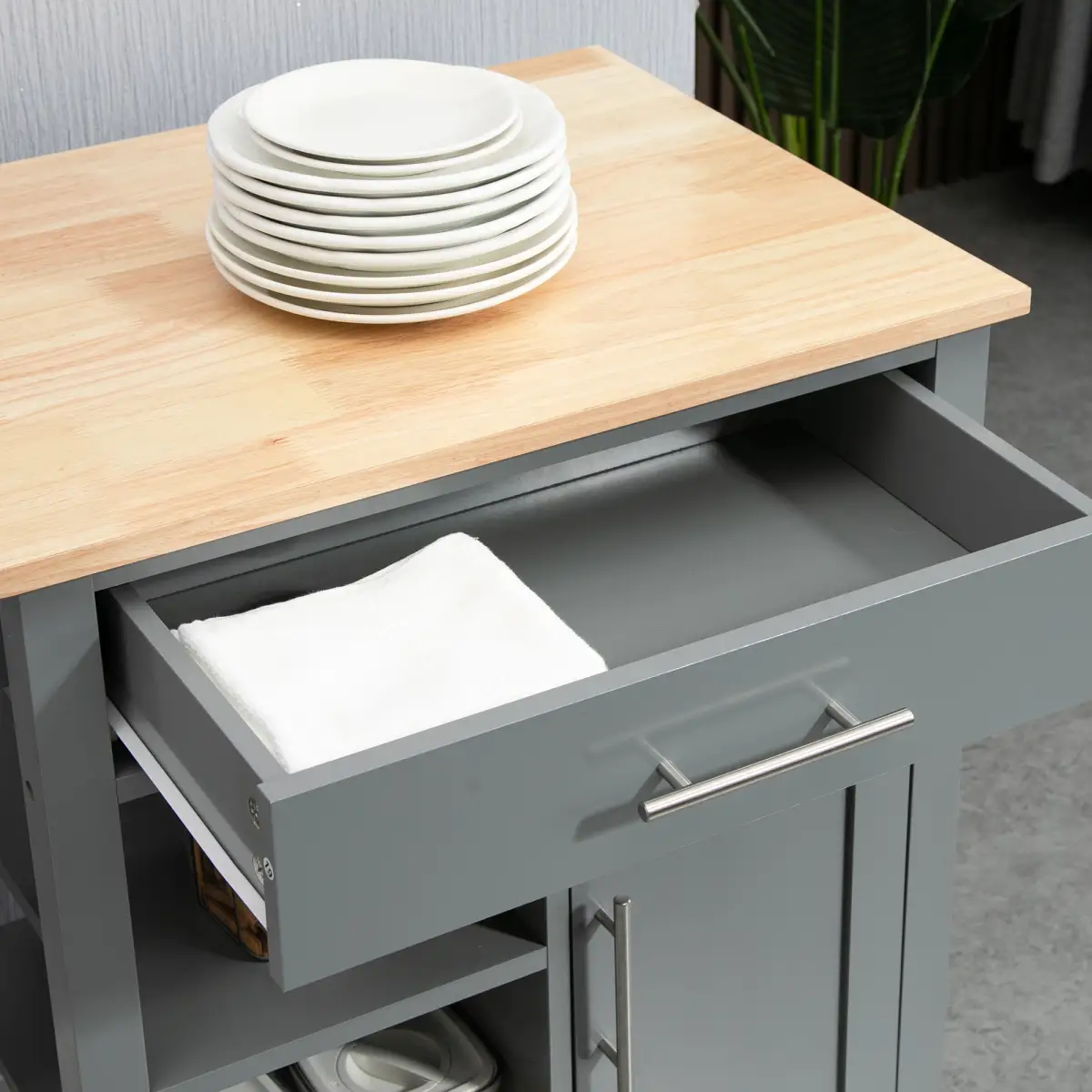 Kitchen Trolley Utility Cart on Wheels with Open Shelf & Storage Drawer Grey by HOMCOM