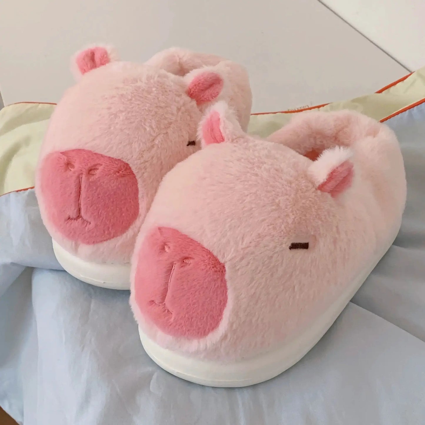 Home Fluffy stereoscopic capybara Slippers Women Cartoon Plush Clogs Thick Furry Closed Heels Warm Couple Home Cotton Shoes by All Mart Bristol Ltd