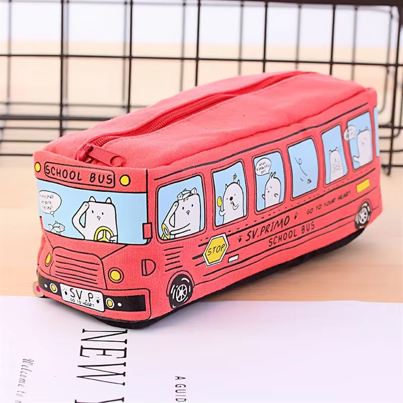 Creative Animal School Bus Stationery Canvas Pencil Case Storage Organizer Pencil Bag Gift Office School Stationery Supply by All Mart Bristol Ltd