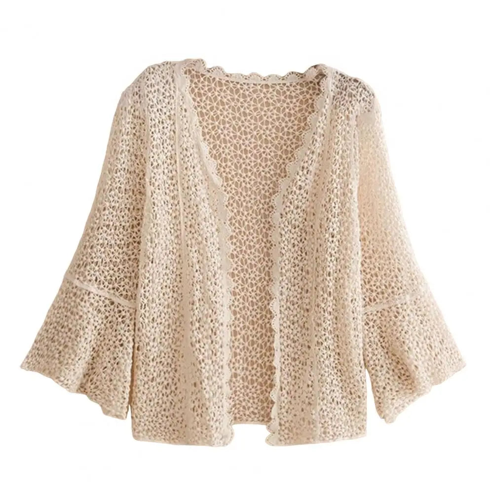 Handcrafted Lace Cardigan Crochet Women Cardigan 2025 3/4 Sleeve Hollow Out Open Front Sheer Sweater Boho Summer Knit Shrug by All Mart Bristol Ltd
