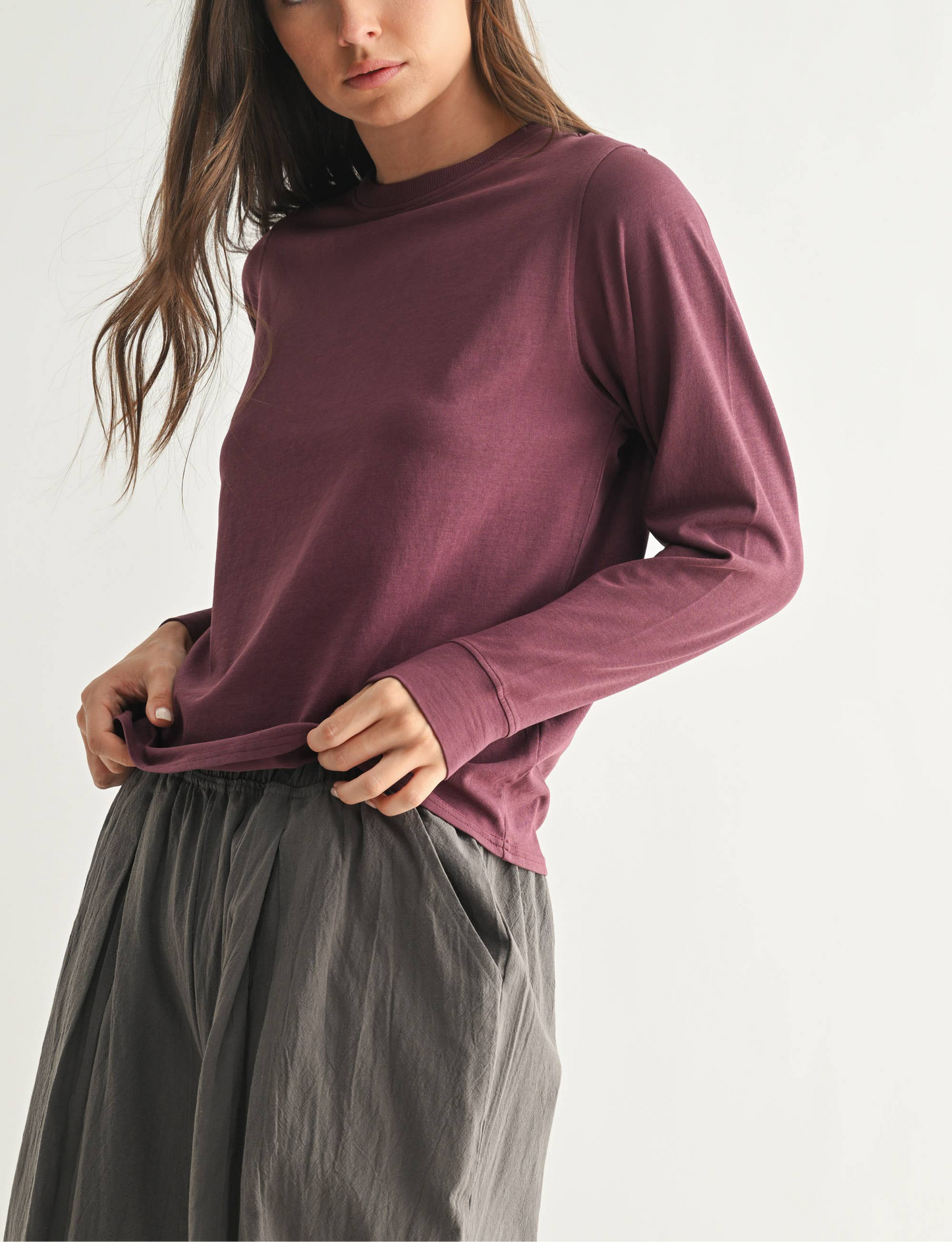 Vintage Plum Pima Cotton Relaxed Long Sleeve by Me & I