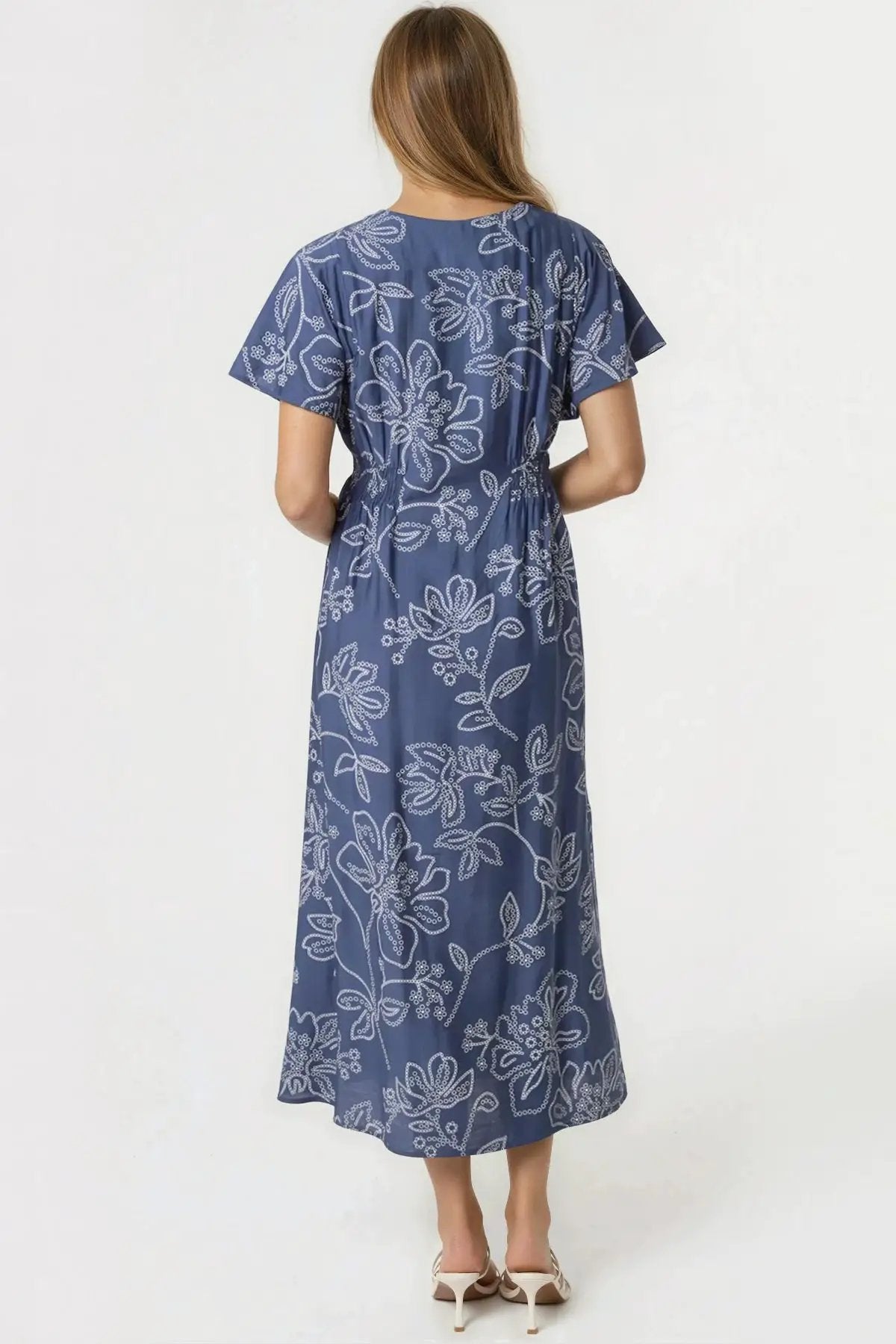 Denim Blue Floral Midi Dress by Aftershock London