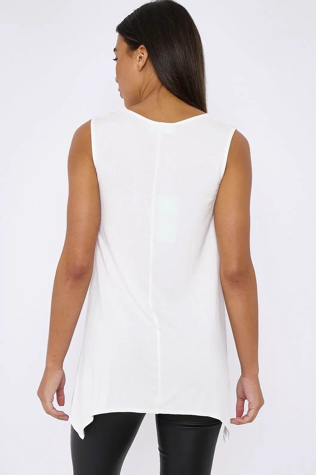 White Sleeveless Top With Asymmetric Hem by Aftershock London