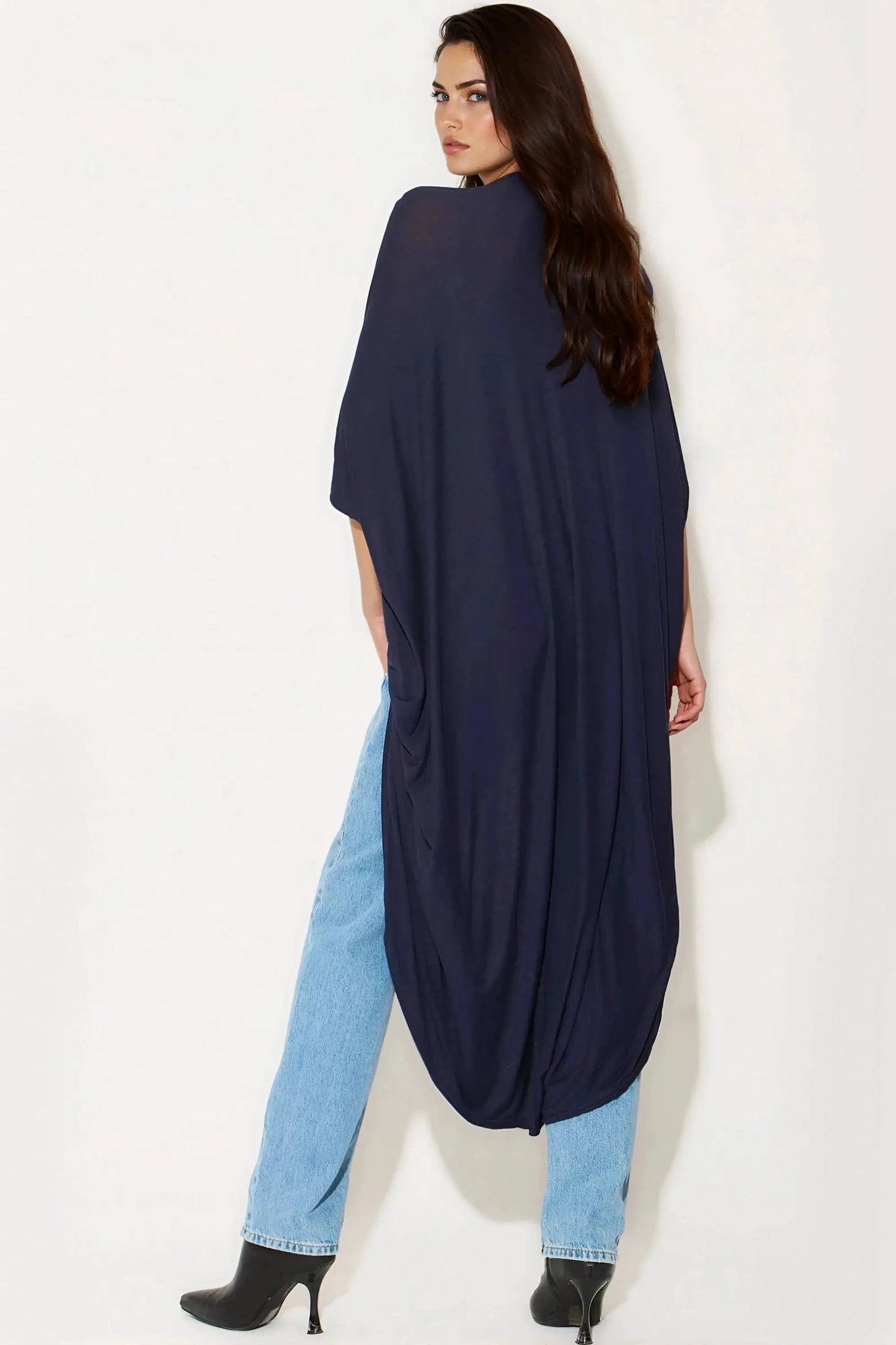 Navy Batwing Sleeve Kimono Cardigan by Aftershock London