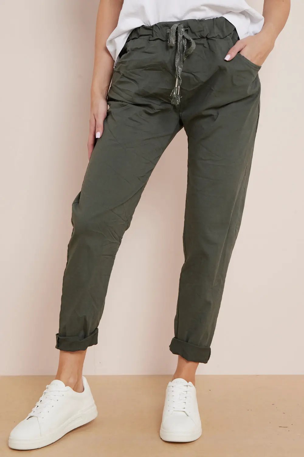 Khaki Magic Drawstring Trousers by Aftershock London