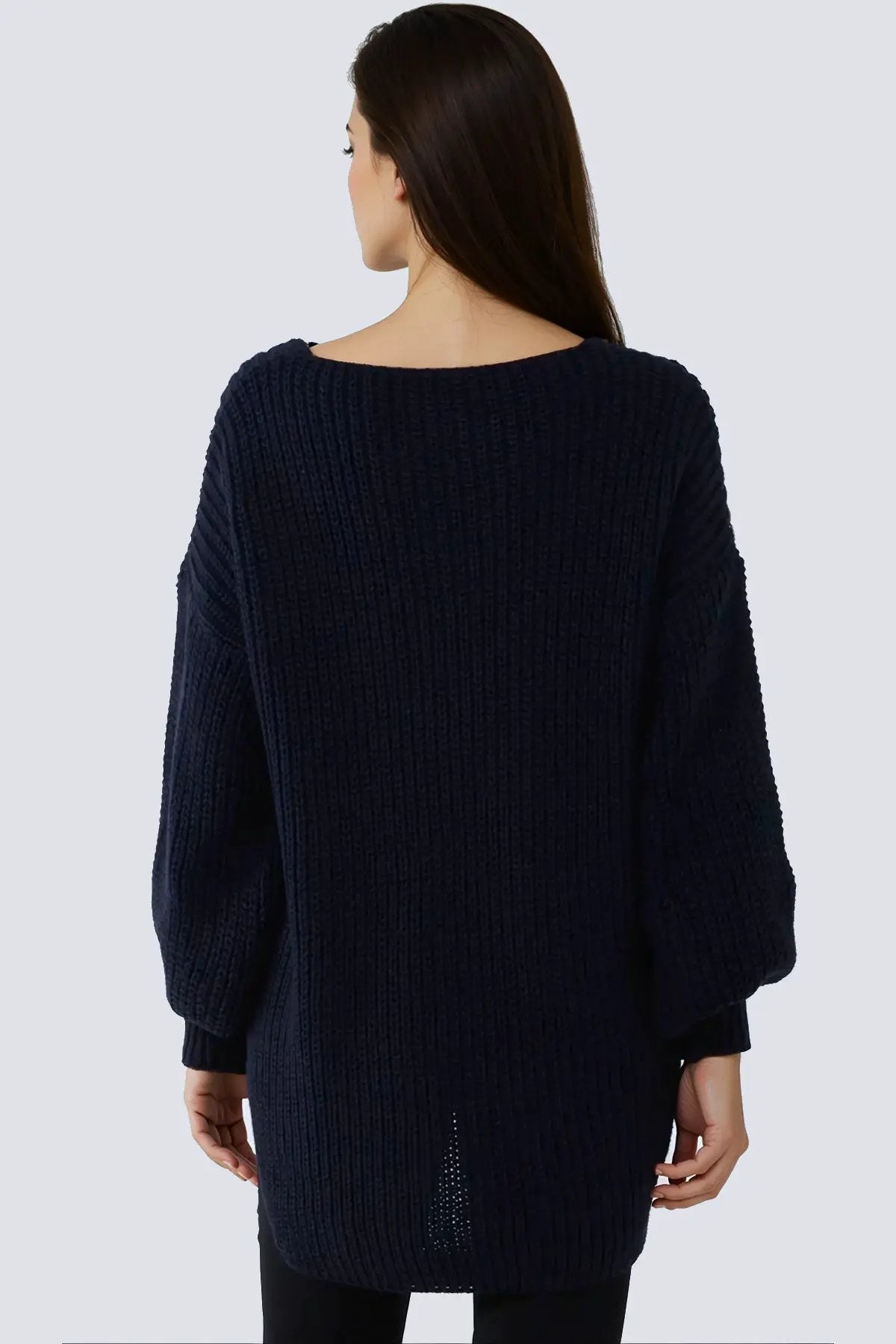 Navy Oversized V-Neck Chunky Knit Jumper by Aftershock London