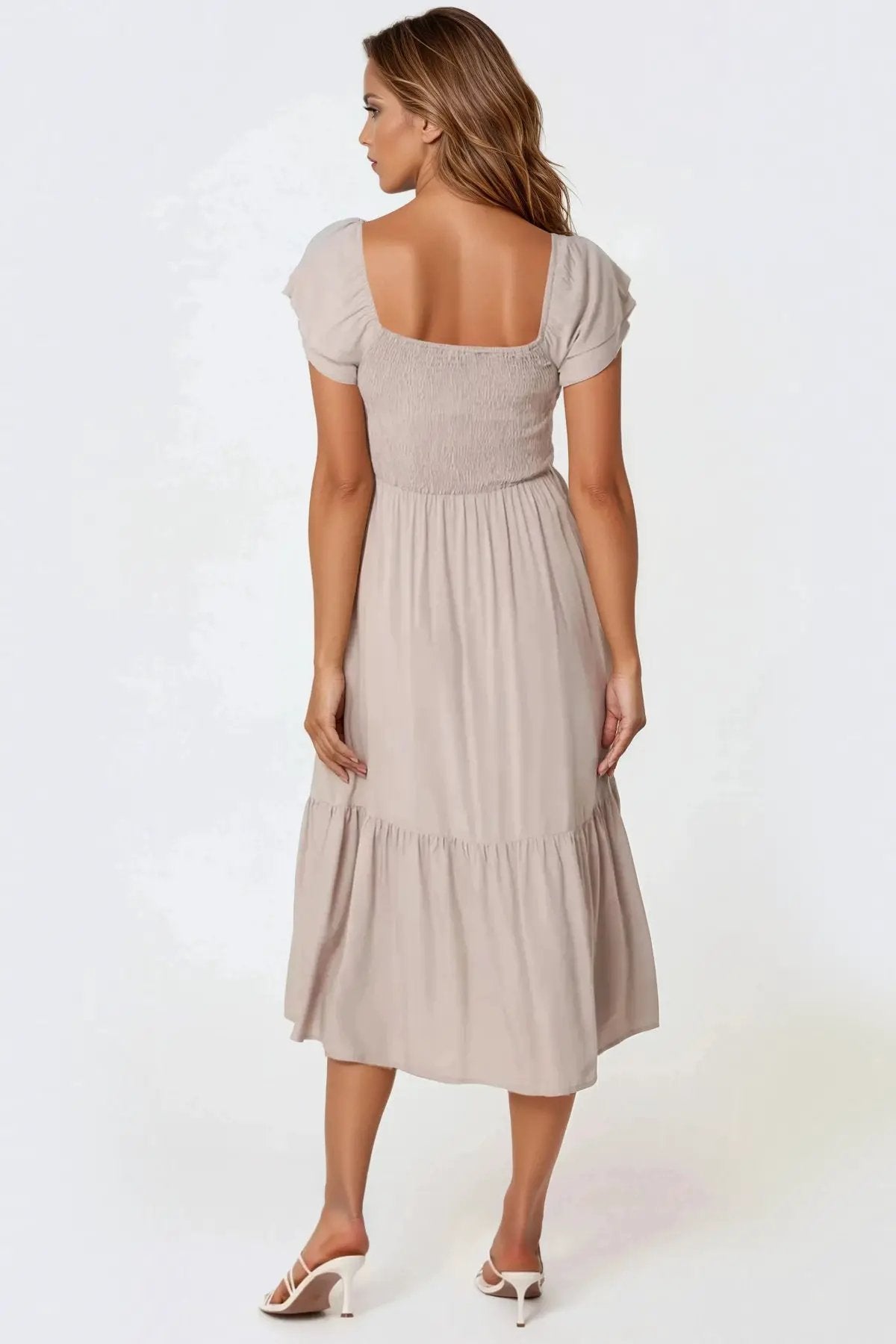 Beige Smock Midi Dress by Aftershock London