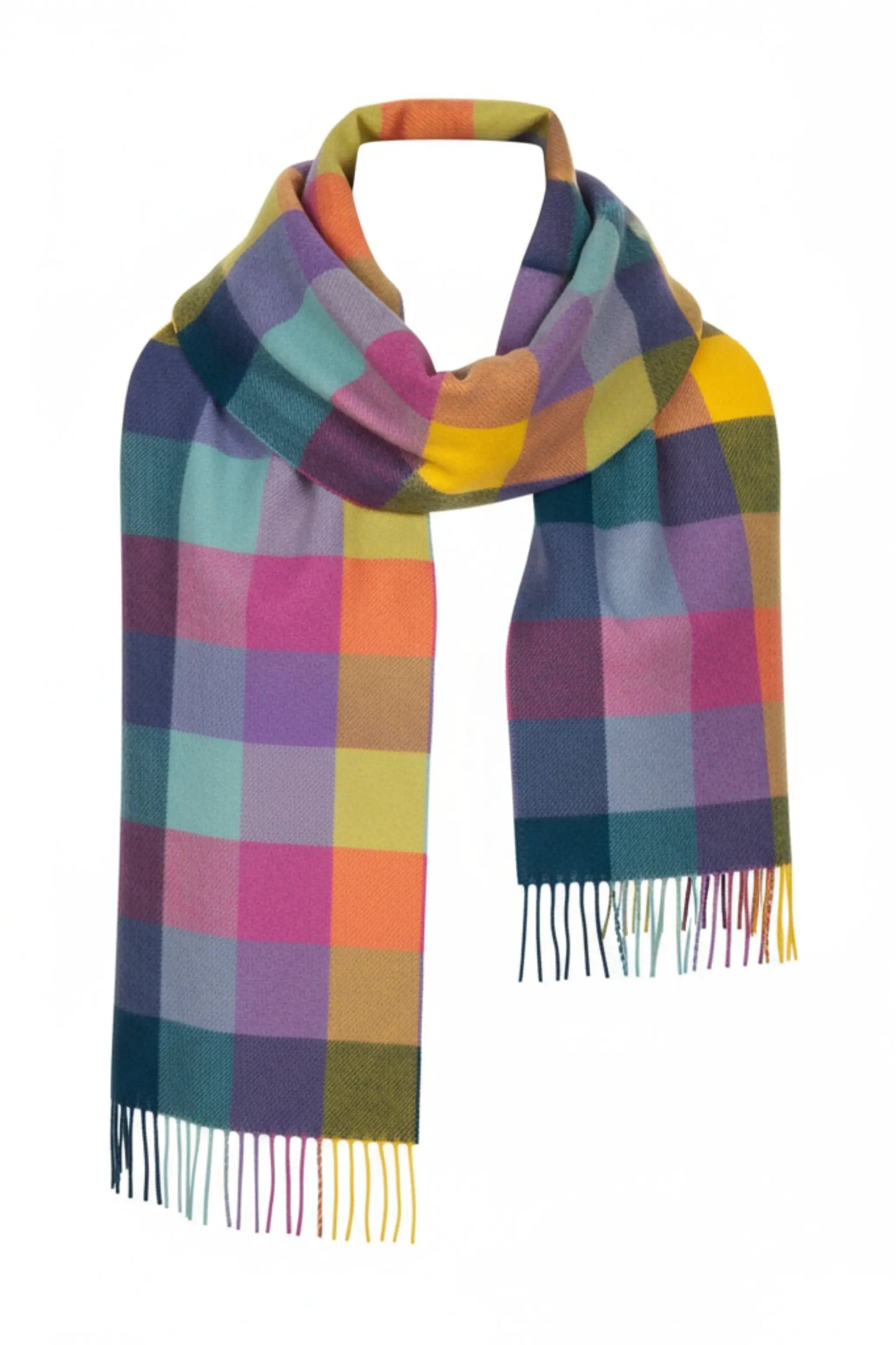 Colourful Block Check Pattern Cashmere Scarf by The Yorkshire Scarf Company