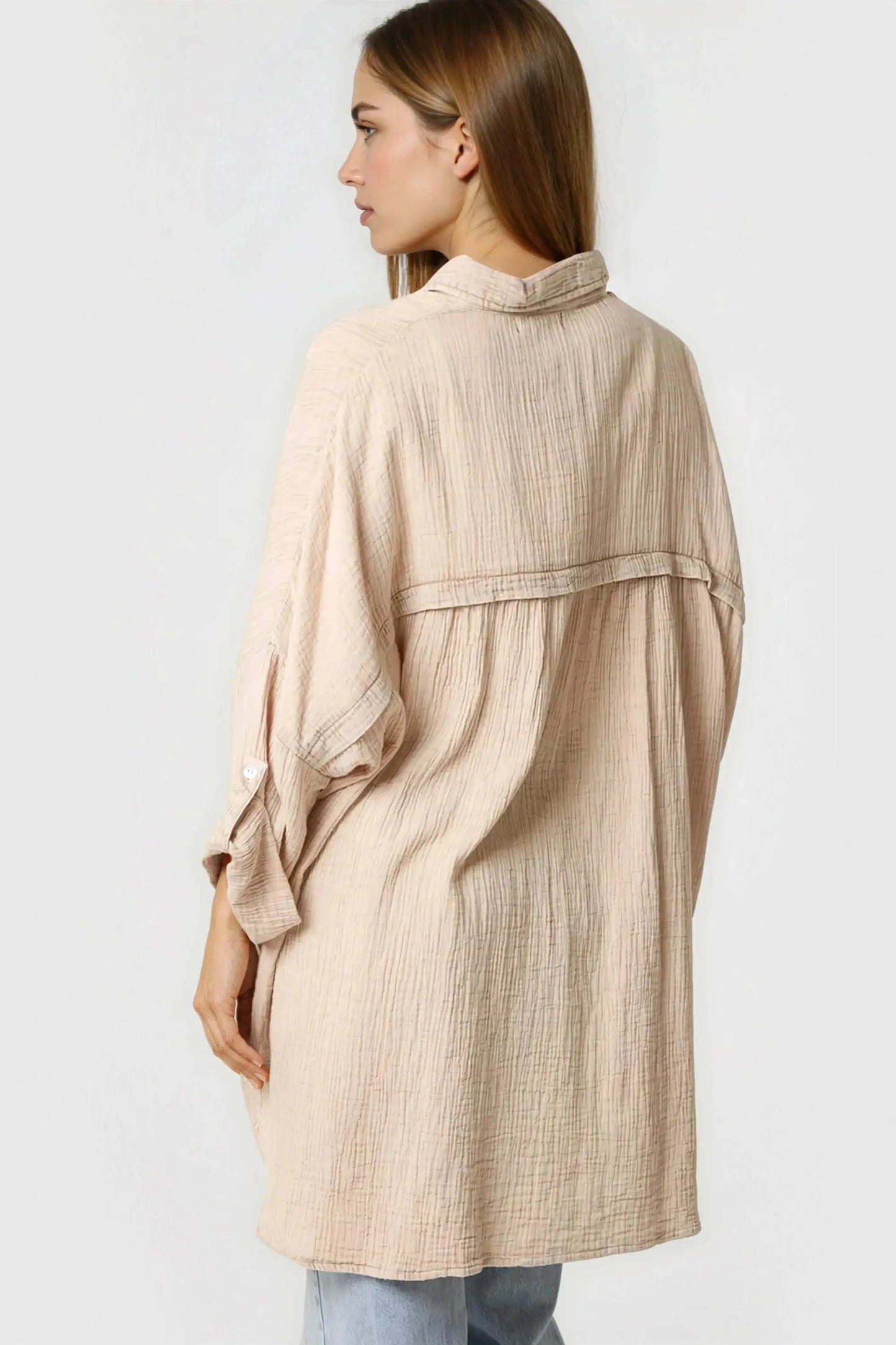 Beige Oversized Cotton Shirt by Aftershock London