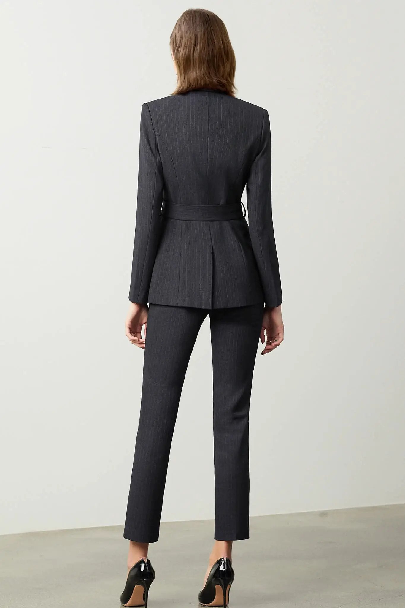 The Noir Élan Belted Stripped Suit by EDKAY COLLECTION UK