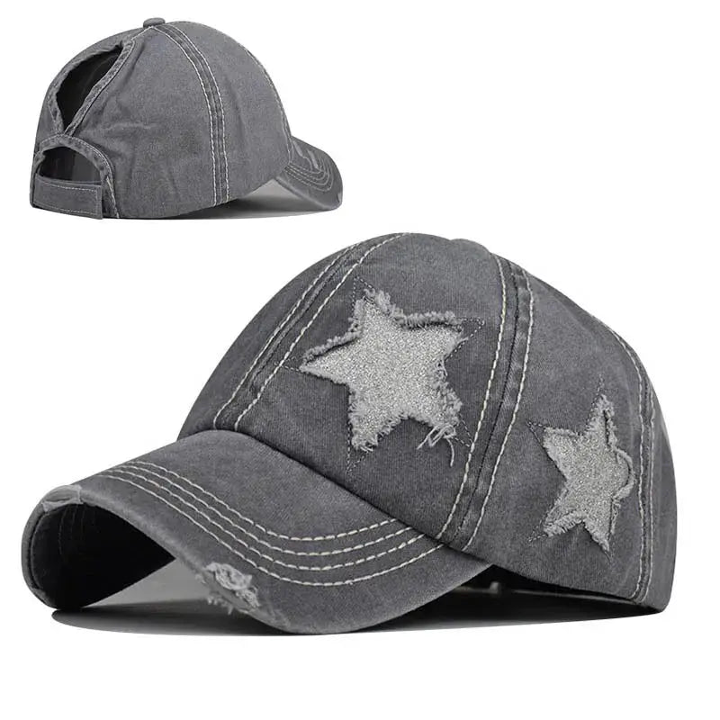 Baseball Cap Snapback Hat Girl baseball cap star pattern Horsetail Cap Hip Hop Fitted Cap Hats For Men Women Grinding Multicolor by All Mart Bristol Ltd