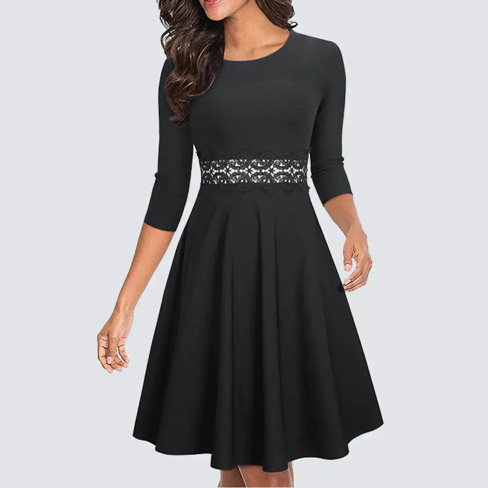 Women Vintage Casual Round Neck A line Summer Elegant Floral Lace Patchwork Sleeveless Tunic Party Swing Dress HA079 by All Mart Bristol Ltd