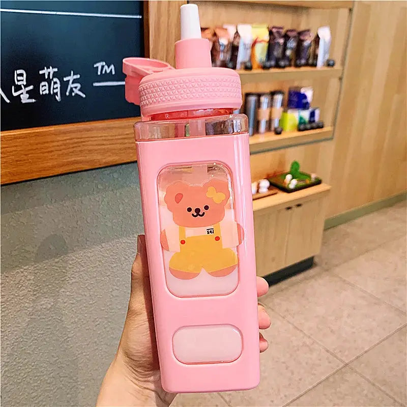 Kawaii Shaker Water Bottle With Straw Sticker Cute BPA Free 700ml/900ml Plastic Tea Milk Portable Gourde Drink Bottle For Girl by All Mart Bristol Ltd