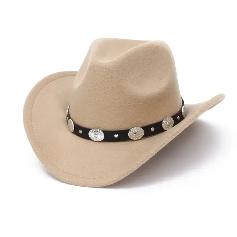 New Vintage Western Women Cowboy Hat For Men Wide Brim Cowboy Jazz Cap With Leather Belt Sombrero Cap Four Seasons by All Mart Bristol Ltd