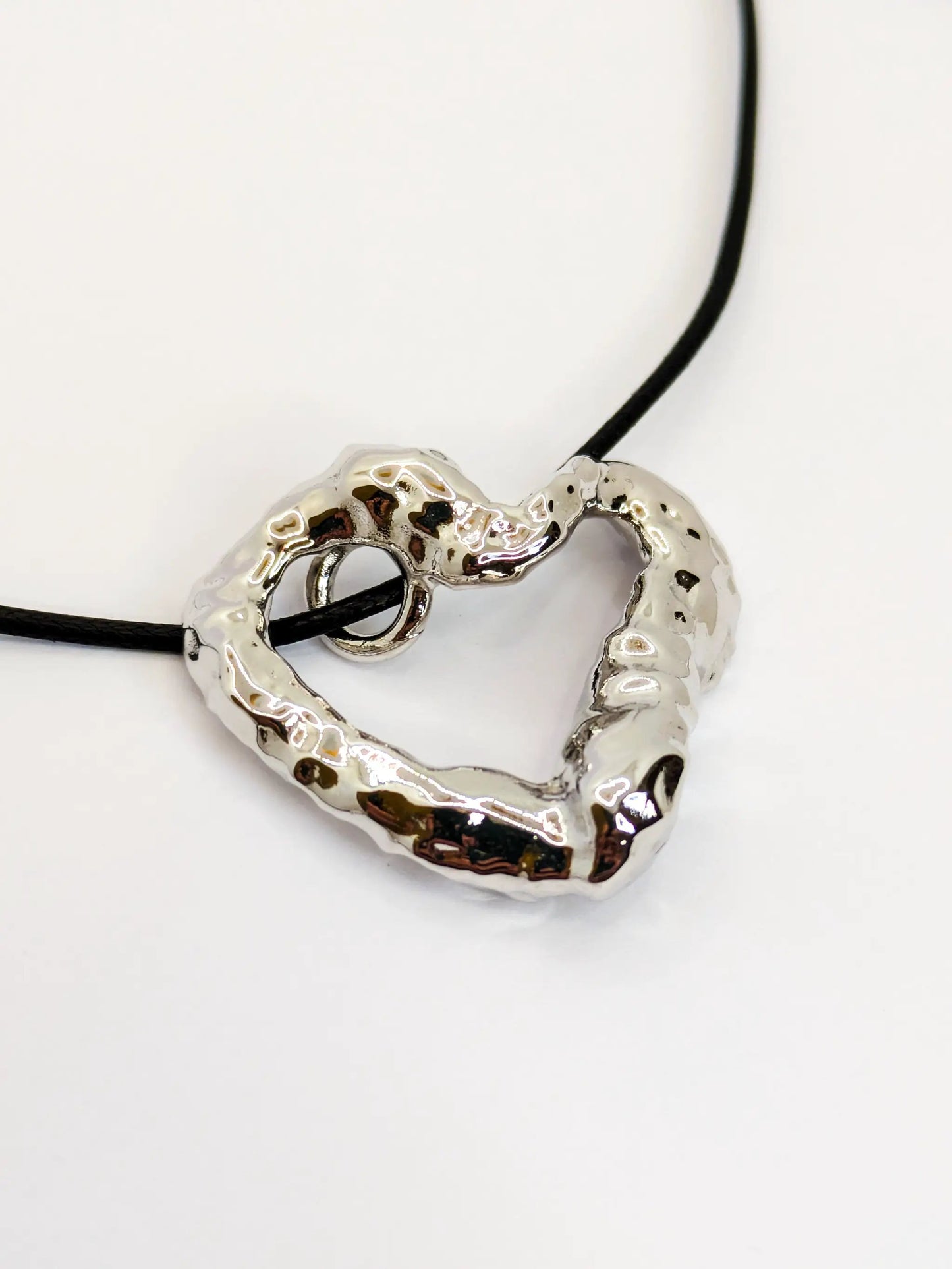 Silver Wavey Textured Heart Adjustable Cord Necklace by Another Mother