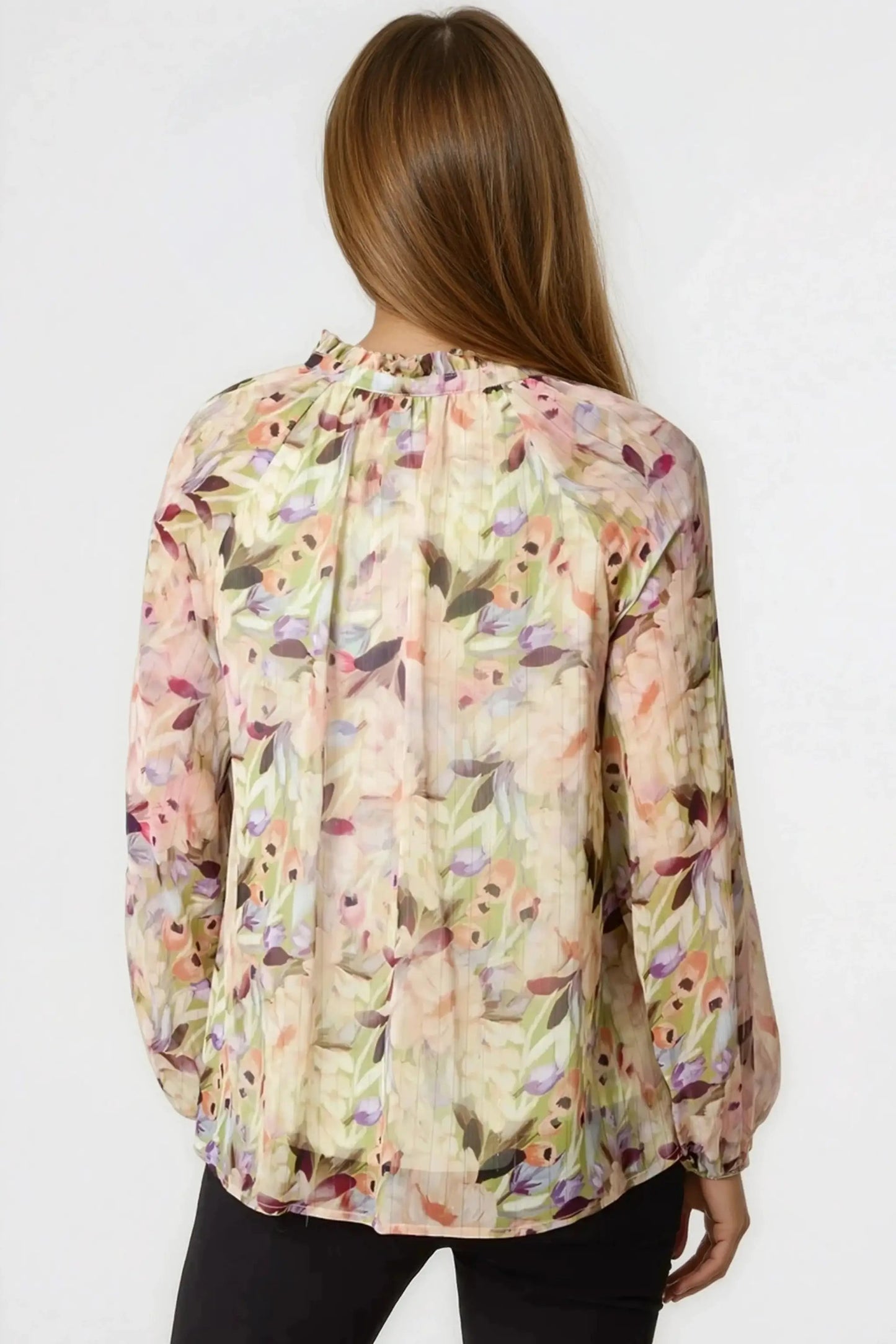 Green Floral Print Tie Neck Blouse by Aftershock London