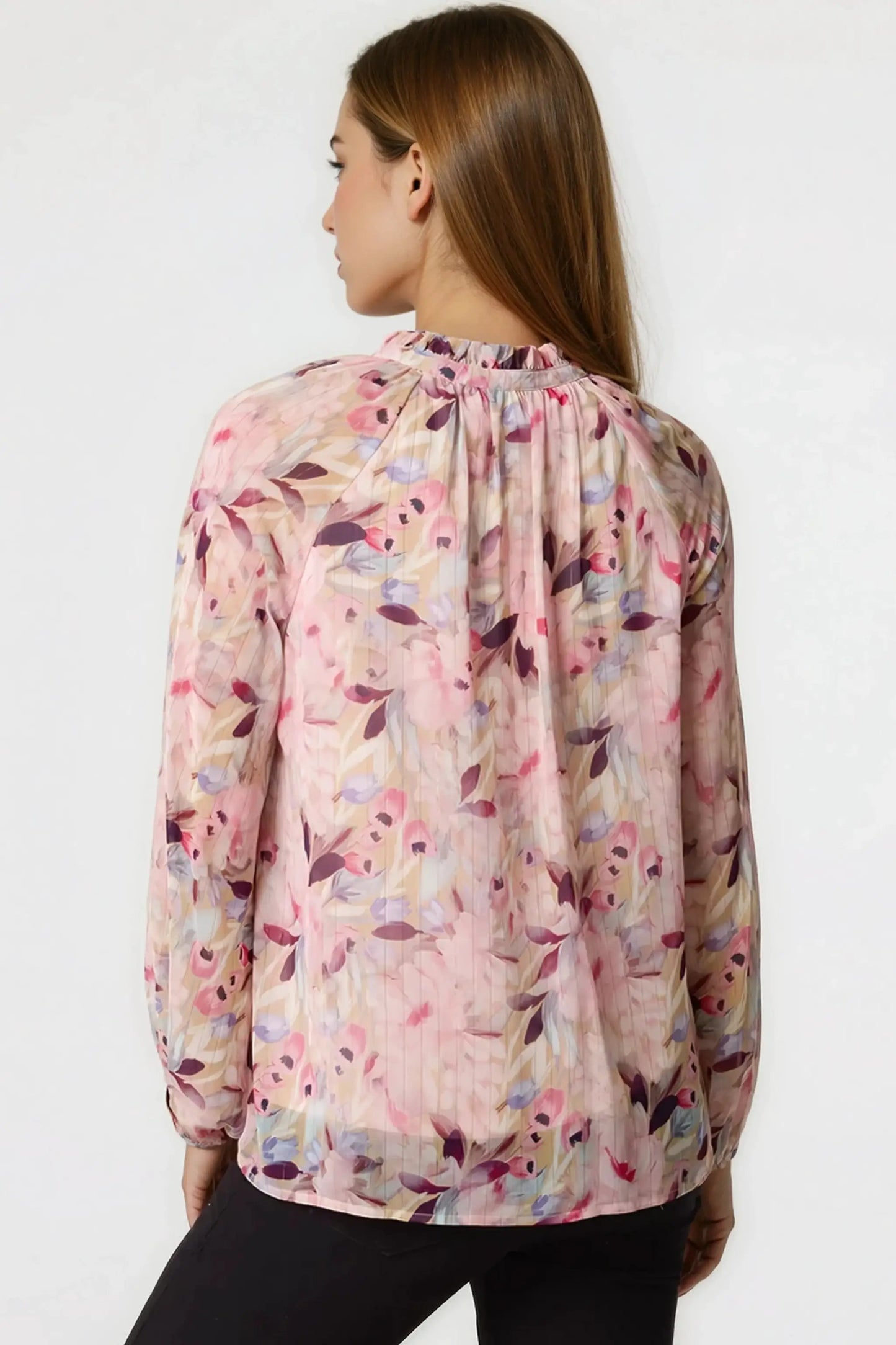 Pink Floral Print Tie Neck Blouse by Aftershock London