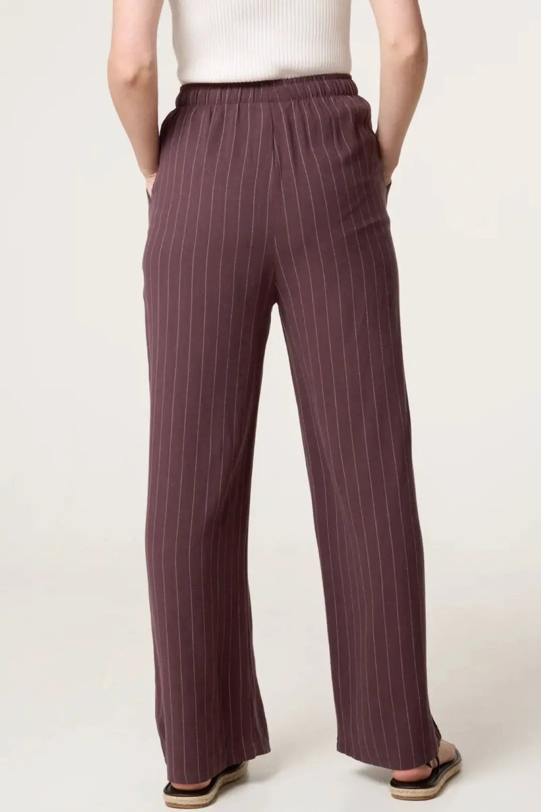 Brown Linen Blend Pin Striped Wide Leg Trousers by Aftershock London