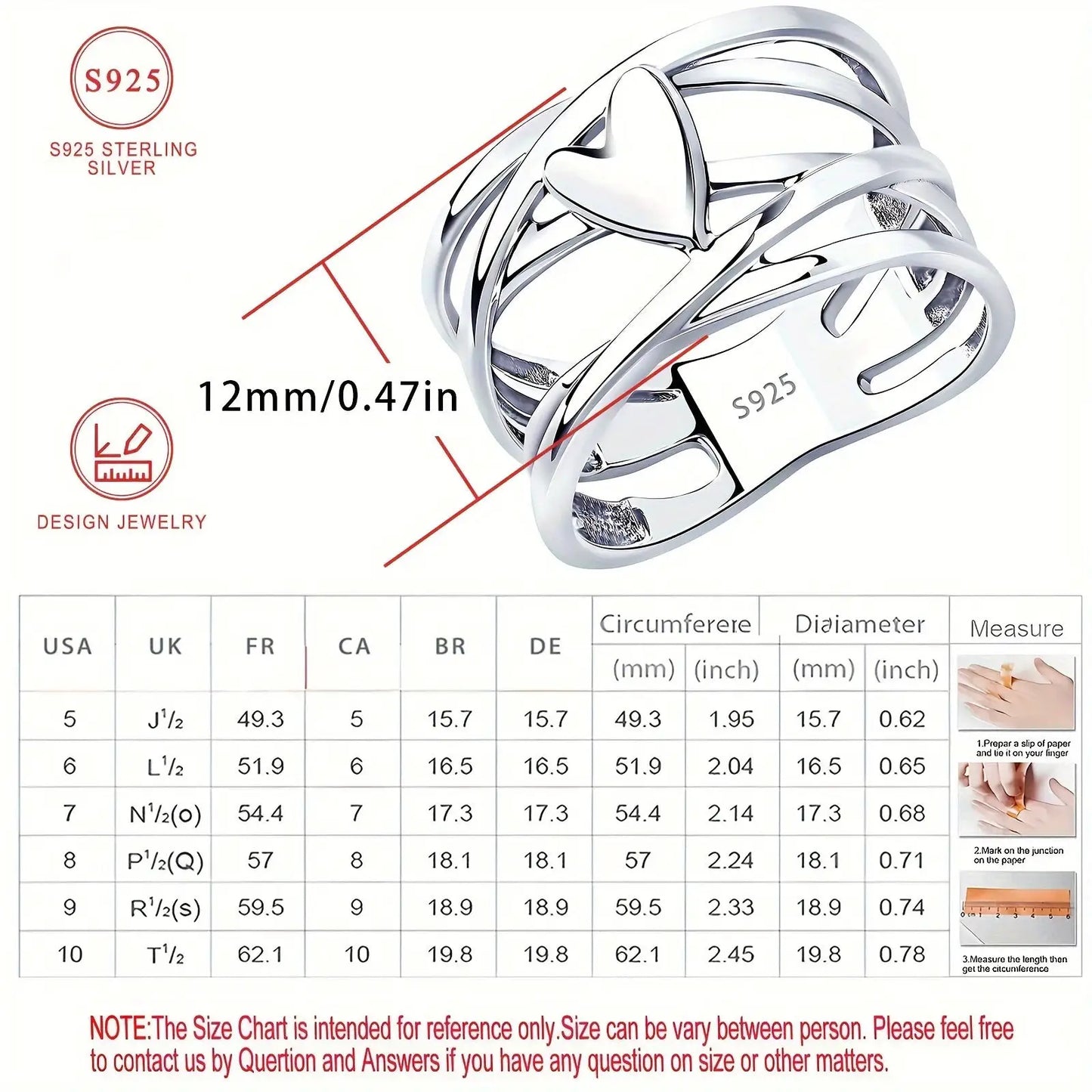Chic French Style 925 Sterling Silver Heart-Shaped Ring Unique Design Women's Fashion Jewelry Perfect for Everyday Accessories by All Mart Bristol Ltd