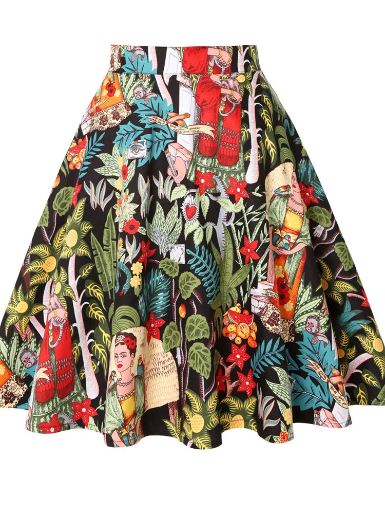 Women's Runway Cotton Retro Vintage Skirt Black Faldas High Waist A Line Rockabilly Jupe 50s Swing Umbrella Skirts Pin Up Skater by All Mart Bristol Ltd