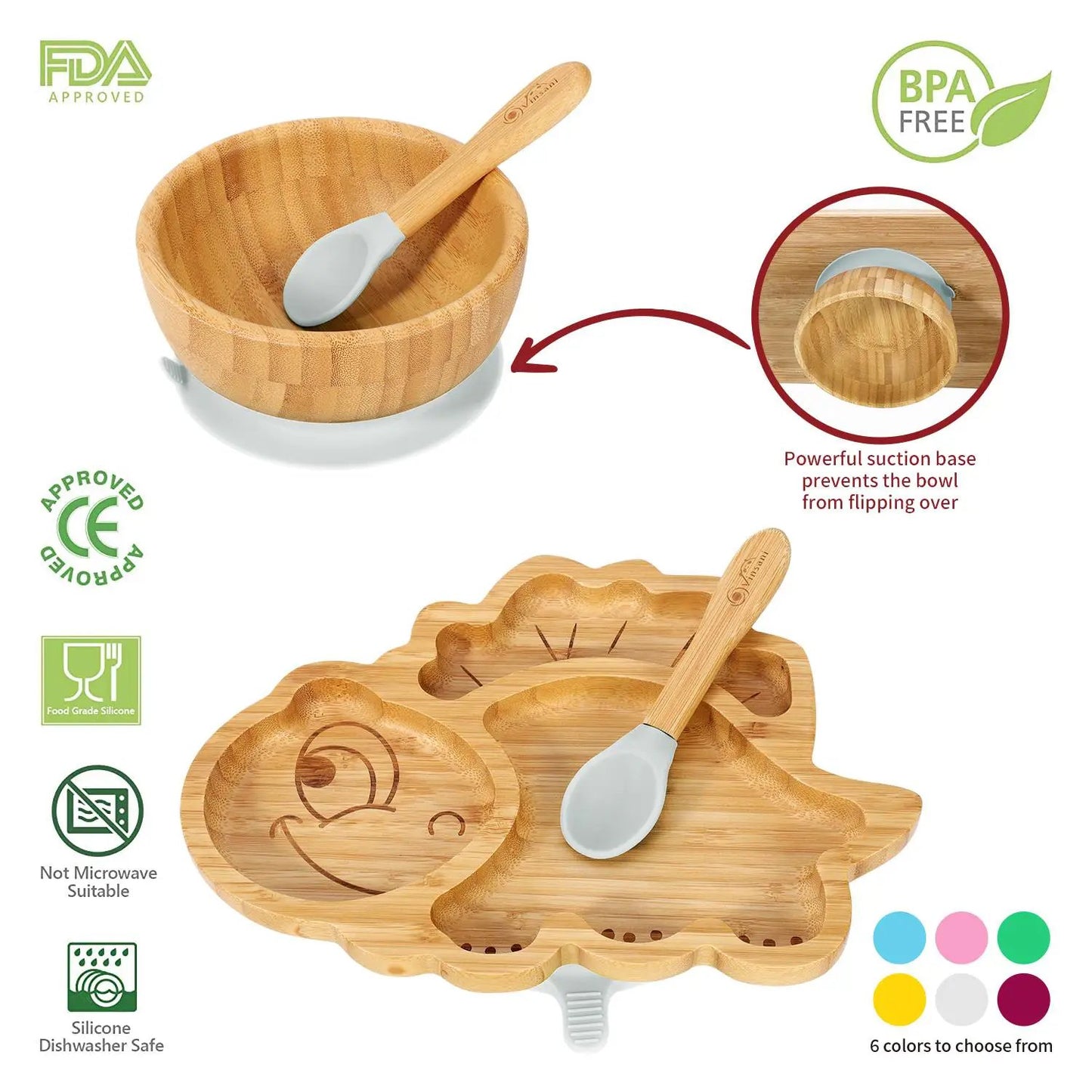 VINSANI BAMBOO DINOSAUR PLATE,BOWL & SPOON SET by Vinsani