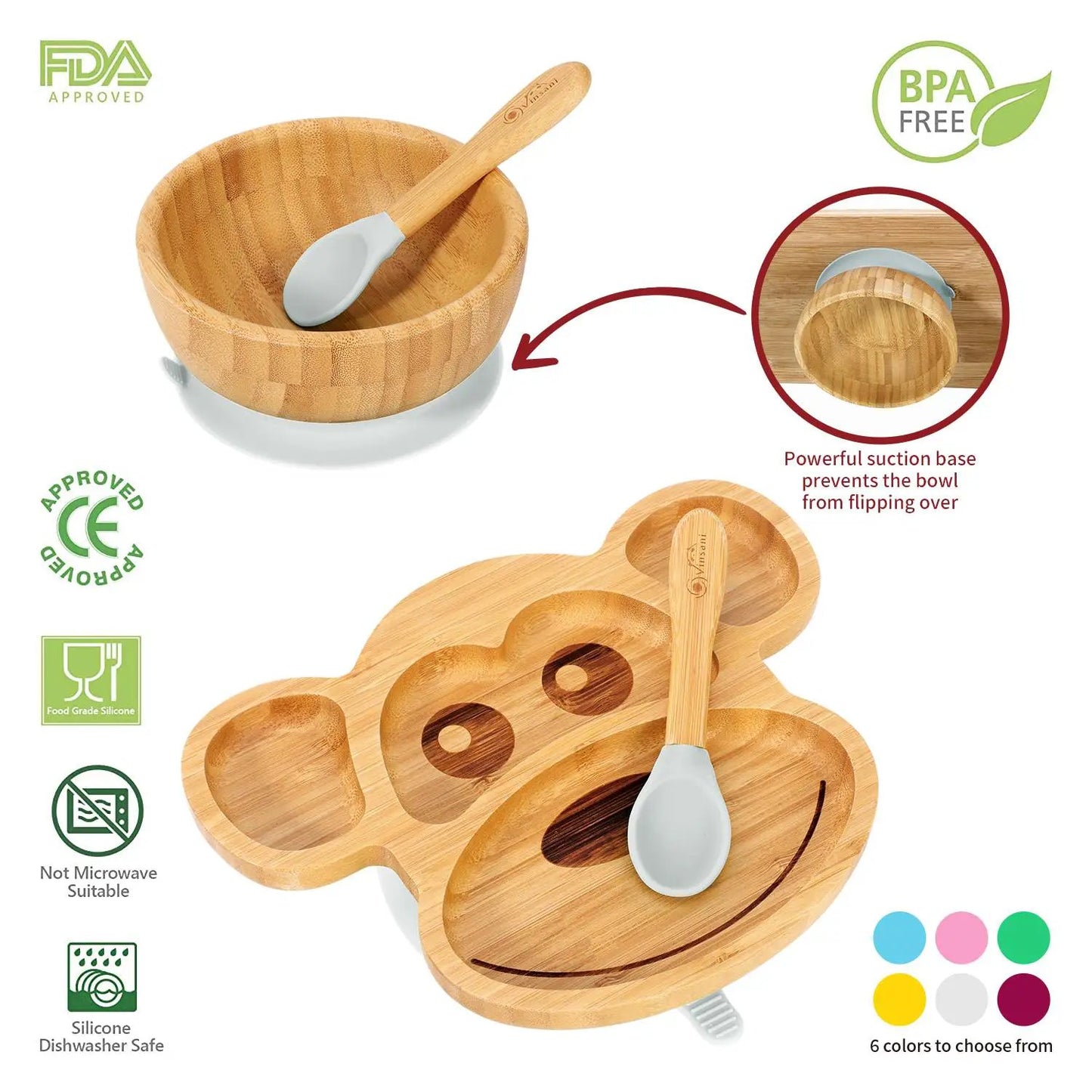 VINSANI BAMBOO MONKEY PLATE,BOWL & SPOON SET by Vinsani