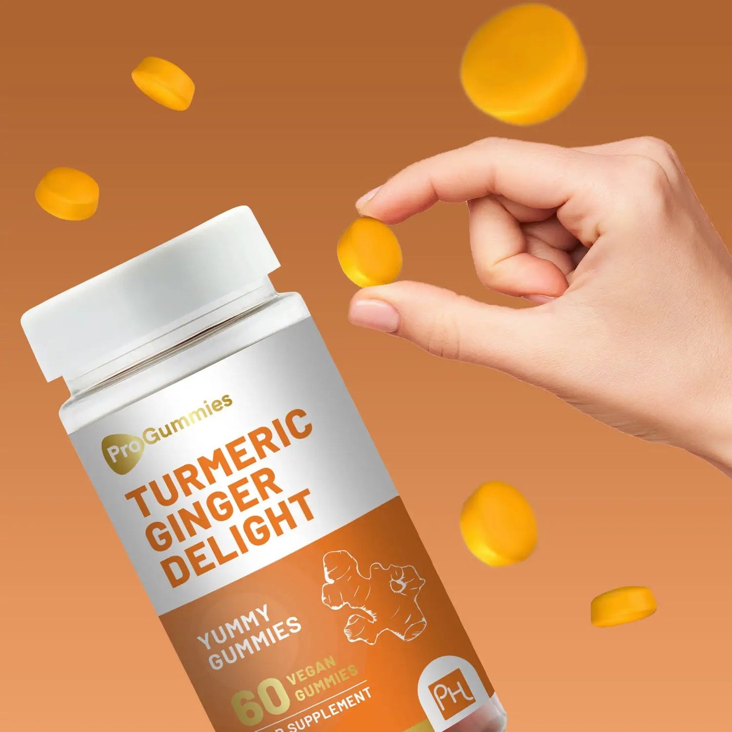 Turmeric and Ginger Gummies | 60 Vegan Pro Gummies | Natural Peach Flavour by Prowise Healthcare