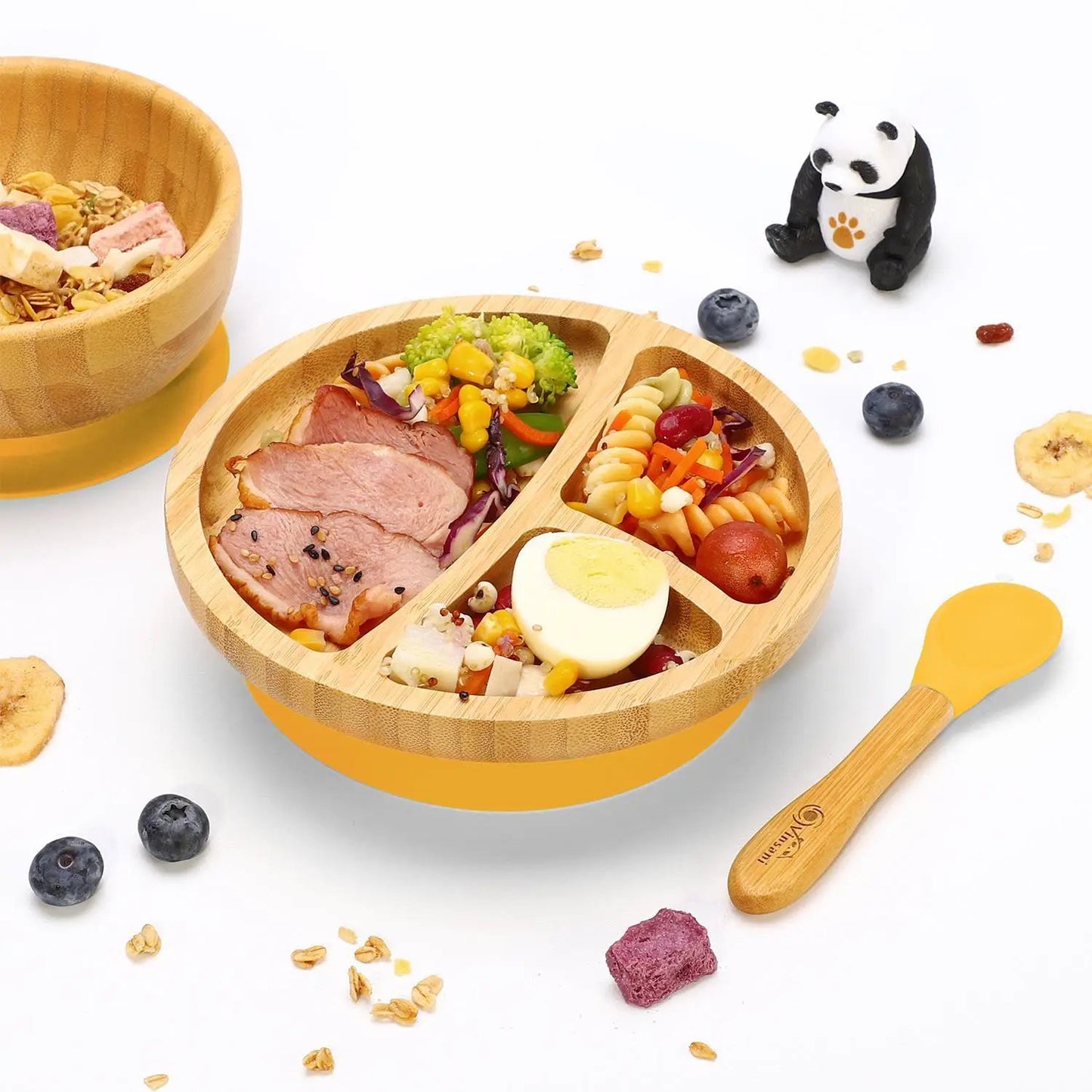 VINSANI BAMBOO BOWL, ROUND PLATE & SPOON SET by Vinsani