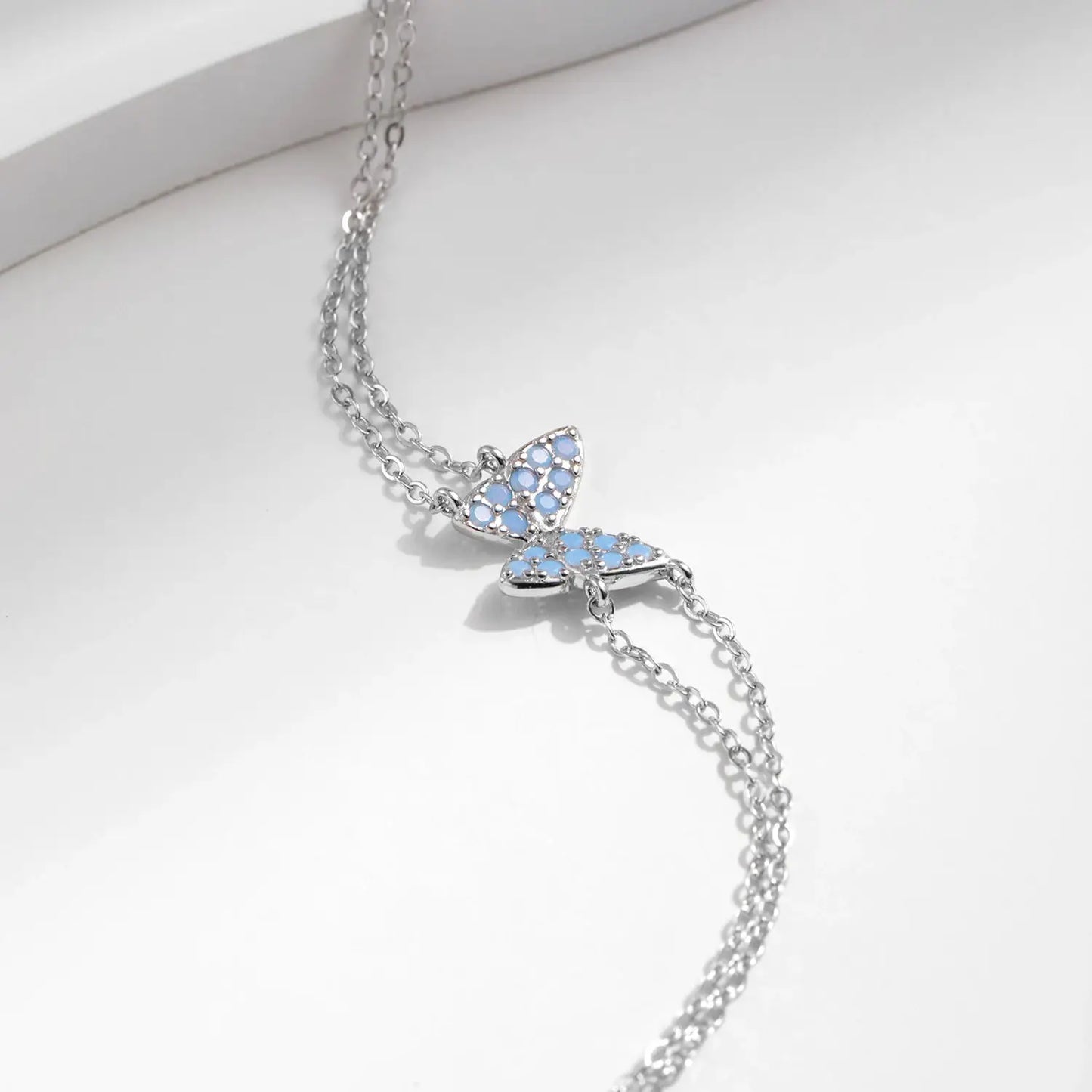 MODIAN Sweet Blue Opal Butterfly Bracelet 925 Sterling Silver Fashion Double Layer Link Chain Bracelets For Women Fine Jewelry by All Mart Bristol Ltd