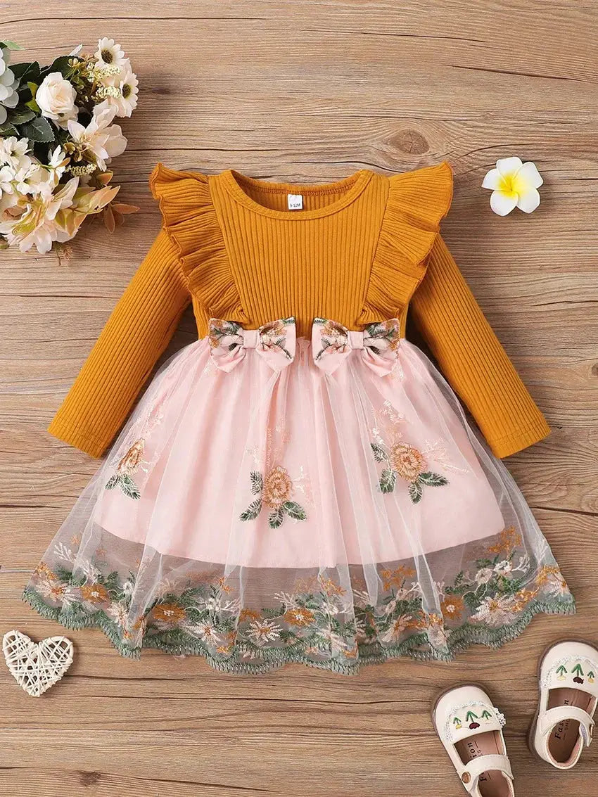 Prowow 3-24M Baby Girls Dresses Long Sleeve Pink White Patchwork Belted Dress For Girl Newborn Baby Clothes Infants by All Mart Bristol Ltd