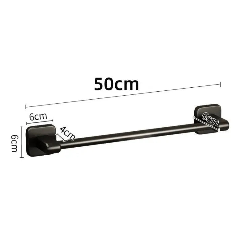 Bathroom Towel Holder Without Drilling Bathroom Black Towel Rack Towel Bar Self-Adhesive Bathroom Towel Rack Towel Rail by All Mart Bristol Ltd