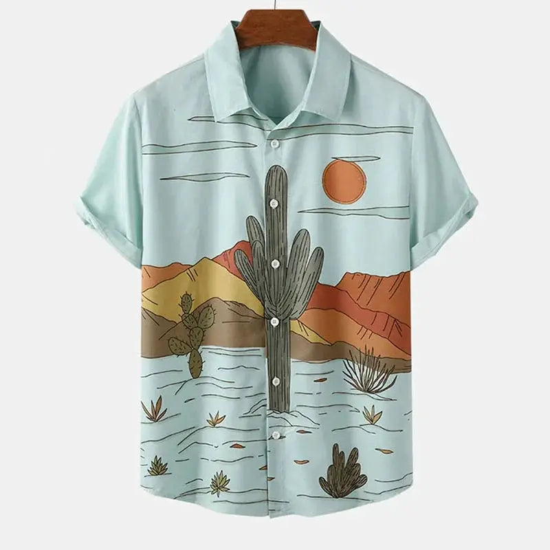Desert Cactus Shirt For Men 3D Print Summer Hawaiian Harajuku Fashion Shirt Top Blouse Short Sleeves Street Vacation Beachwear by All Mart Bristol Ltd