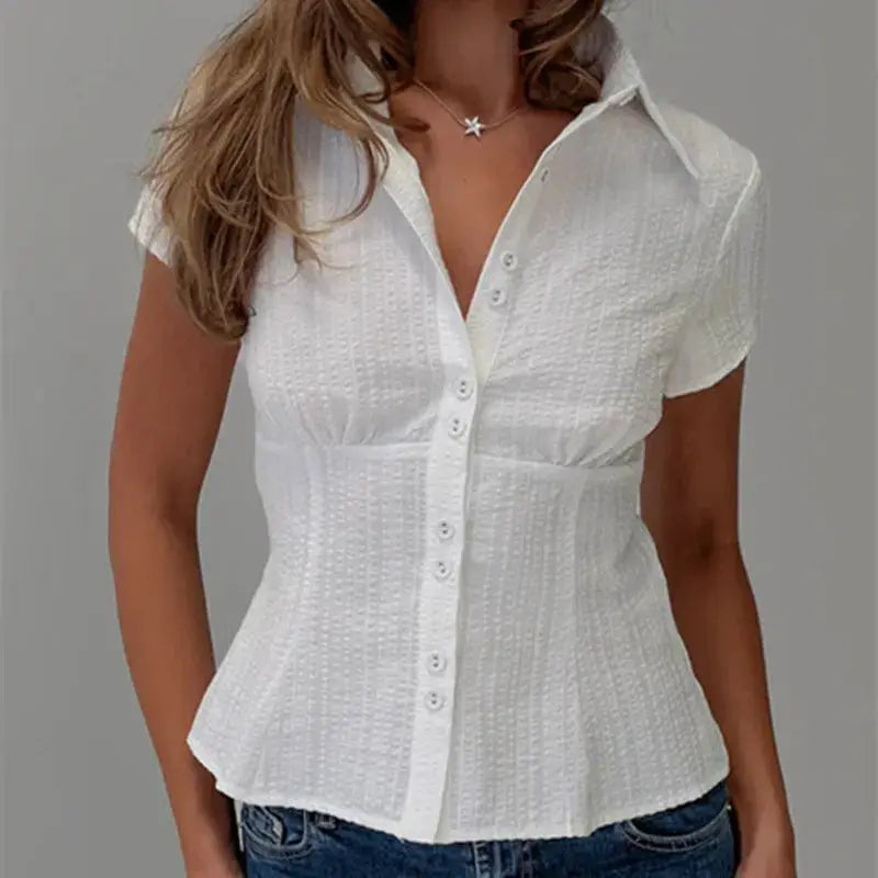 hirigin Women's Y2K Short Sleeve Plaid Button Down Shirt Button Down Blouses Tops Casual Summer Shirt Tops 90s Streetwear by All Mart Bristol Ltd