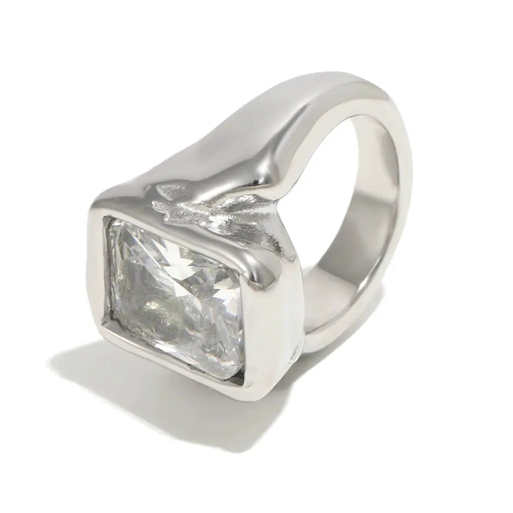 La. Muses Luxury Shiny Round Zircon Irregular Stainless Steel Women's Ring PVD Gold Plated Fashion Jewelry Accessories by All Mart Bristol Ltd
