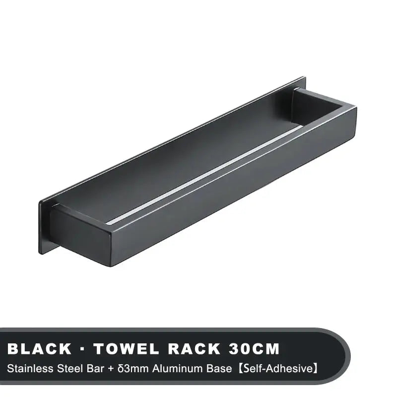 Black Stainless Steel Towel Holder No Drill Wall Shower Towel Shelf Kitchen Towel Hanger Rail Bathroom Towel Rack Self Adhesive by All Mart Bristol Ltd