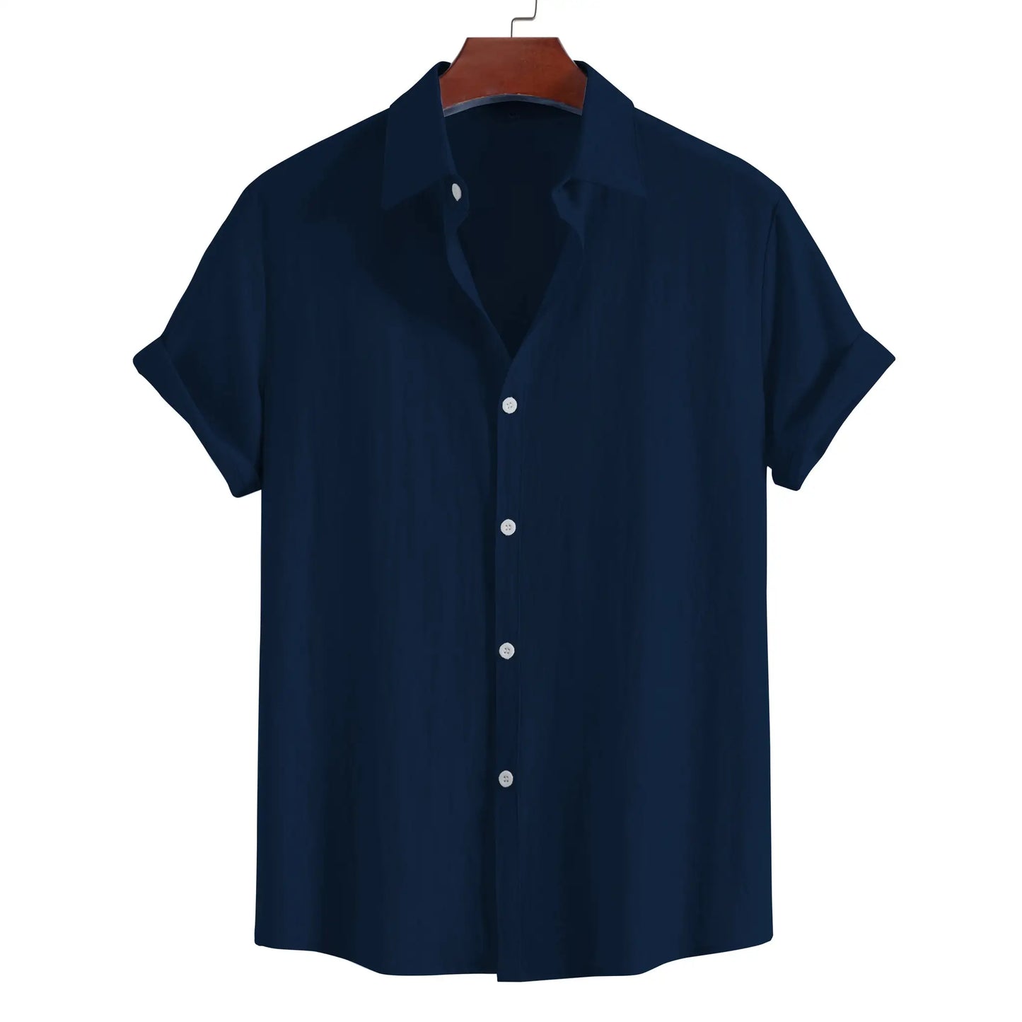 Men's Summer Lapel Short Sleeve Solid Color Button Cardigan, Fashionable Cotton Men's Shirt Tops by All Mart Bristol Ltd