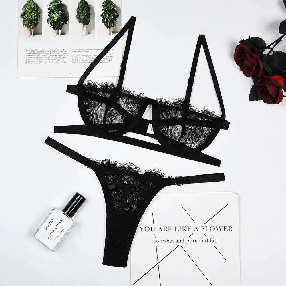 Sexy Woman Lace LingerieTransparent Underwear Fairy Embroidery Brief Sets Delicate Bra Kit Push Up Breves Sets Thin Erotic Bras by All Mart Bristol Ltd