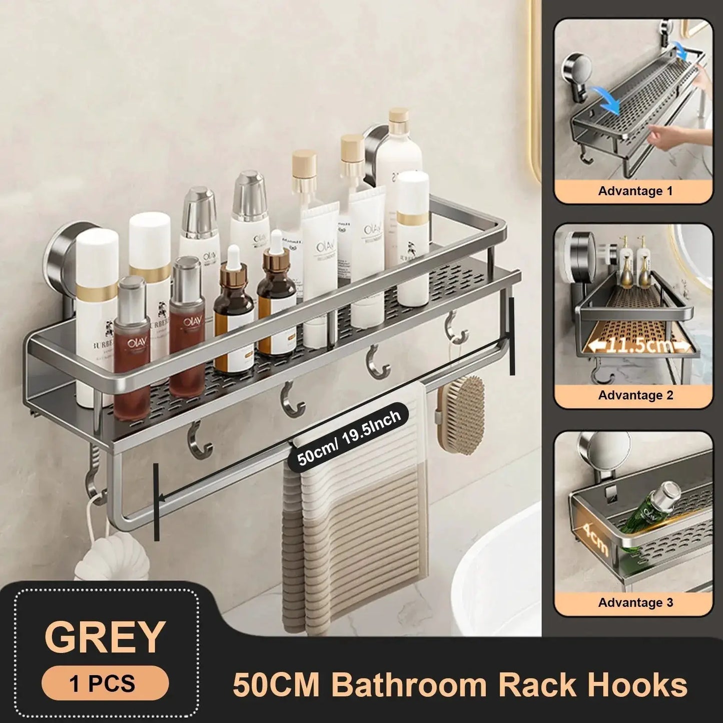 Suction Cup Bathroom Rack Shower Shelf Toilet Space Aluminum Wall Hanging Shampoo Rack Bathroom Organizer No Drill Wall Shelf by All Mart Bristol Ltd