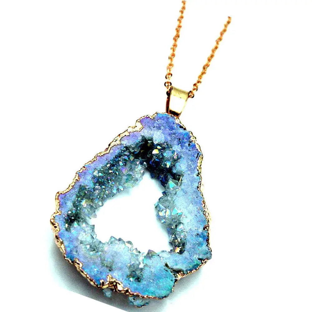 Natural Stone Crystal Gold Color Plated Edged Pendants Jewellery Making Women's Necklace DIY Sweater Chain Jewelry Accessories by All Mart Bristol Ltd