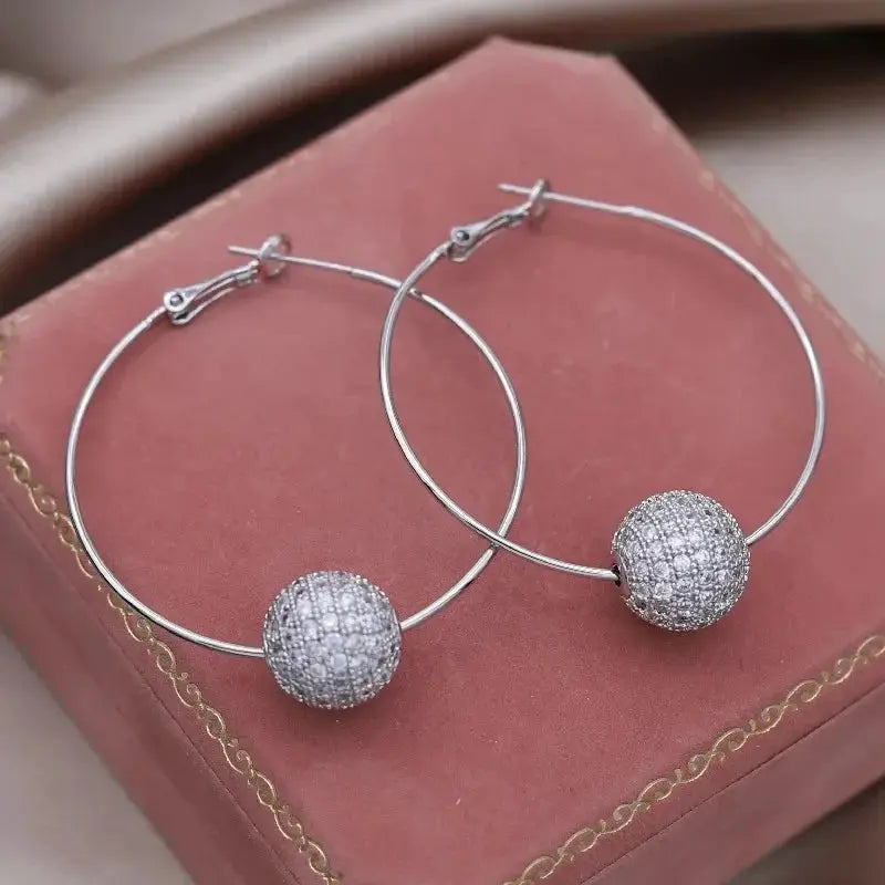 Real Gold Plated Korea Hot Selling Fashion Jewelry Round Zircon Beads Swivel Earrings Luxury Women's Prom Party Accessories by All Mart Bristol Ltd