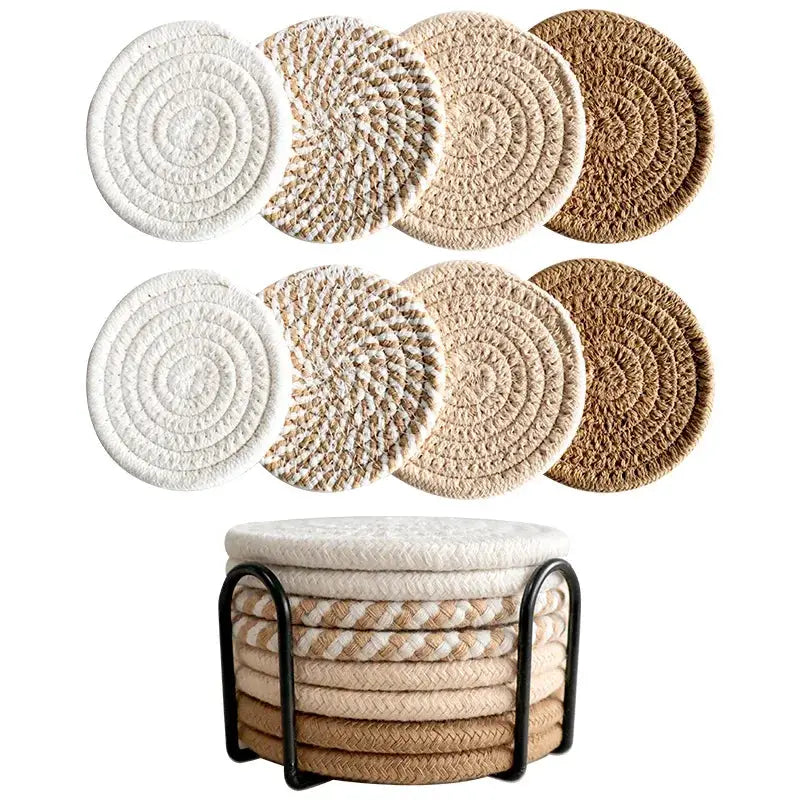 8Pcs Cup Coasters for Drinks Absorbent Woven Coaster Set with Holder Farmhouse Cloth Fabric Cup Coasters for Coffee Tea by All Mart Bristol Ltd