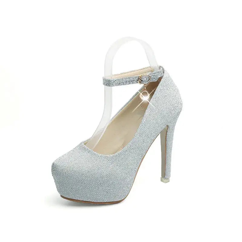 Fashion Wedding Shoes Women High Heels Women Pumps Bride Shoes Platform Super High Heel 12cm Black Silver A2177 by All Mart Bristol Ltd