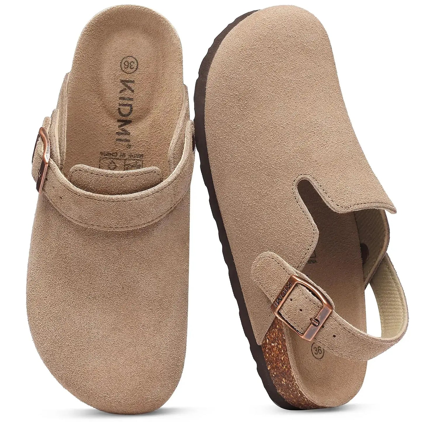 Smile Pop Men's Suede Shoes With Adjustable Back Strap Leather Mules With Cork Flip-Flop Slippers Insoles Slip-On Potato Shoes by All Mart Bristol Ltd